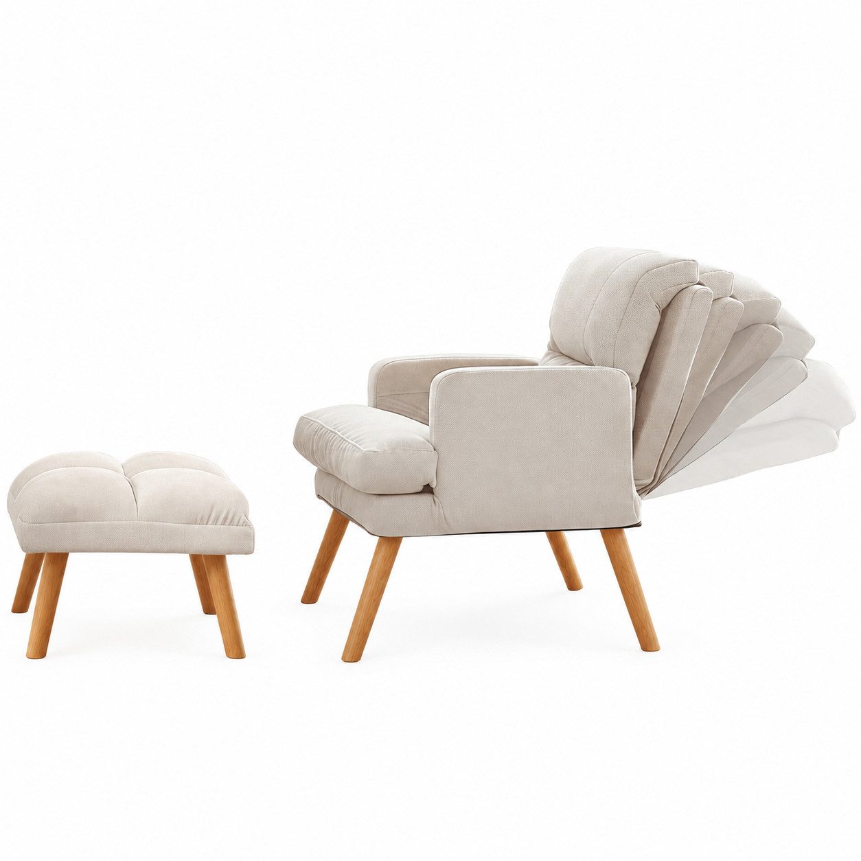 PFCTART Relaxsessel Relaxsessel mit Hocker, Lesesessel & Ohrensessel (Set, 1-St., Für Wohnzimmer, Schlafzimmer, Balkon, ca. 70 x 68 x 92 cm), Bequem, verstellbar, stabil, pflegeleicht, Relaxsessel & -Liegen