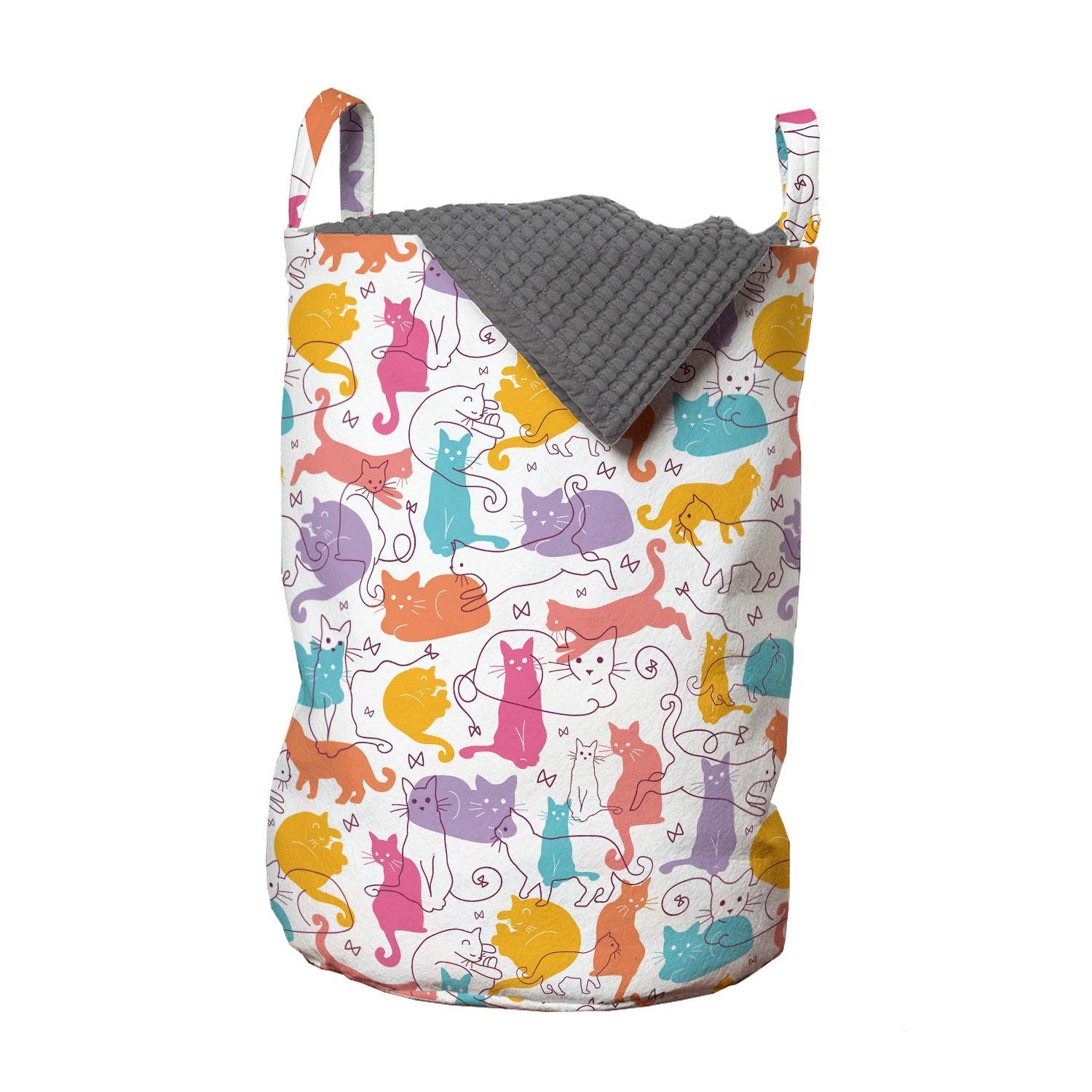 Abakuhaus Wäschesäckchen Wäschekorb mit Griffen Kordelzugverschluss für Waschsalons, Katze Schlafen Joyful Spielen | Wäschesäcke