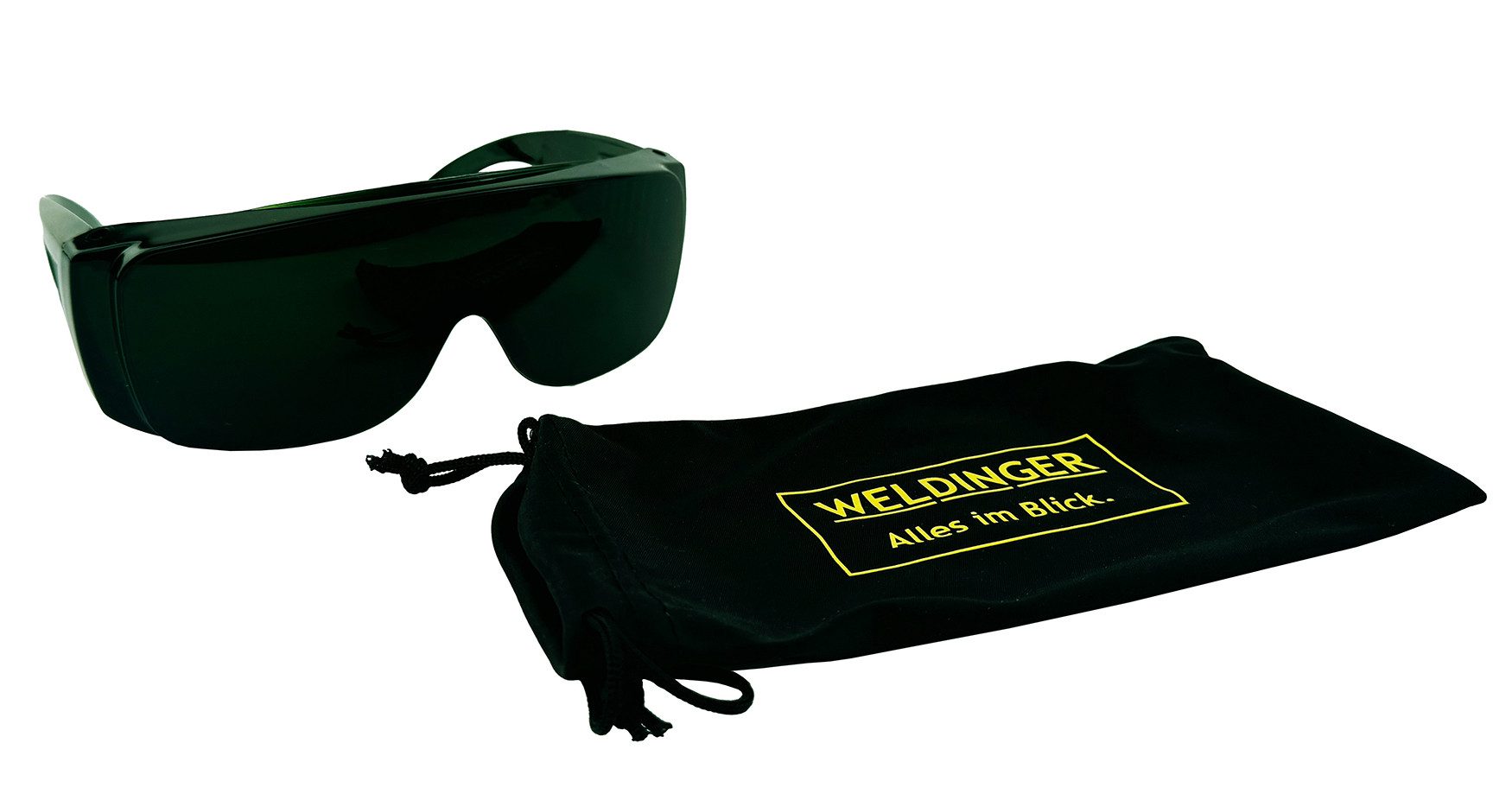 WELDINGER Arbeitsschutzbrille Schweisserbrille Panorama grün DIN5 kratzfest Beutel Schutzbrille, (1St), Schutzbrille für Brillenträger, kratzfest, grüne Schutzgläser