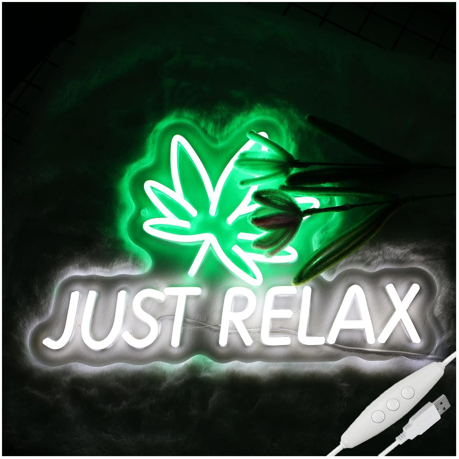 MUPOO LED Dekolicht Cannabis Just Relax Neon Schild mit Dimmbar Schalter LE günstig online kaufen
