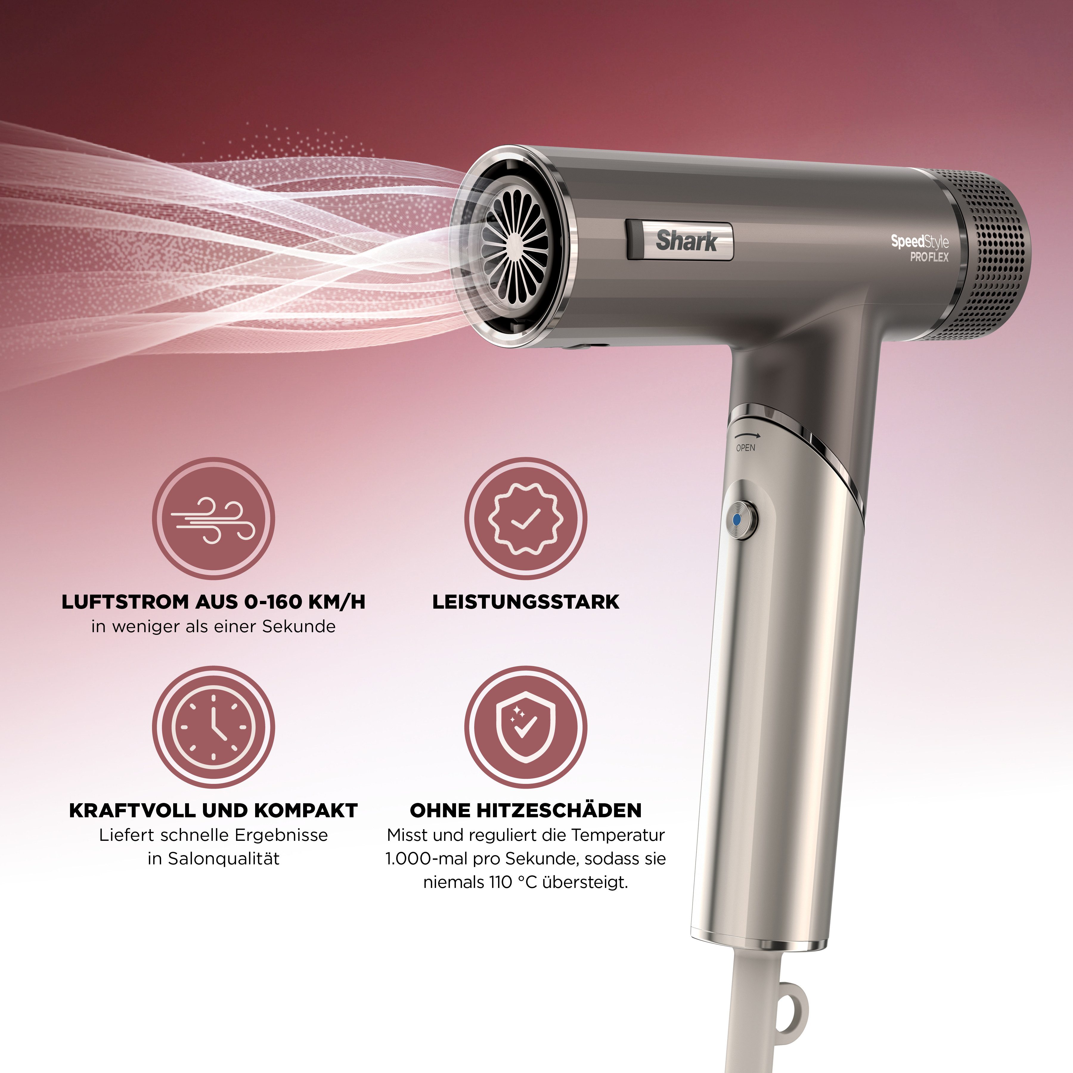 Shark Haartrockner SpeedStyle Pro HD542EU, 1700 W, für alle Haartypen mit4 Styling-Aufsätze und Scalp Shield-Modus