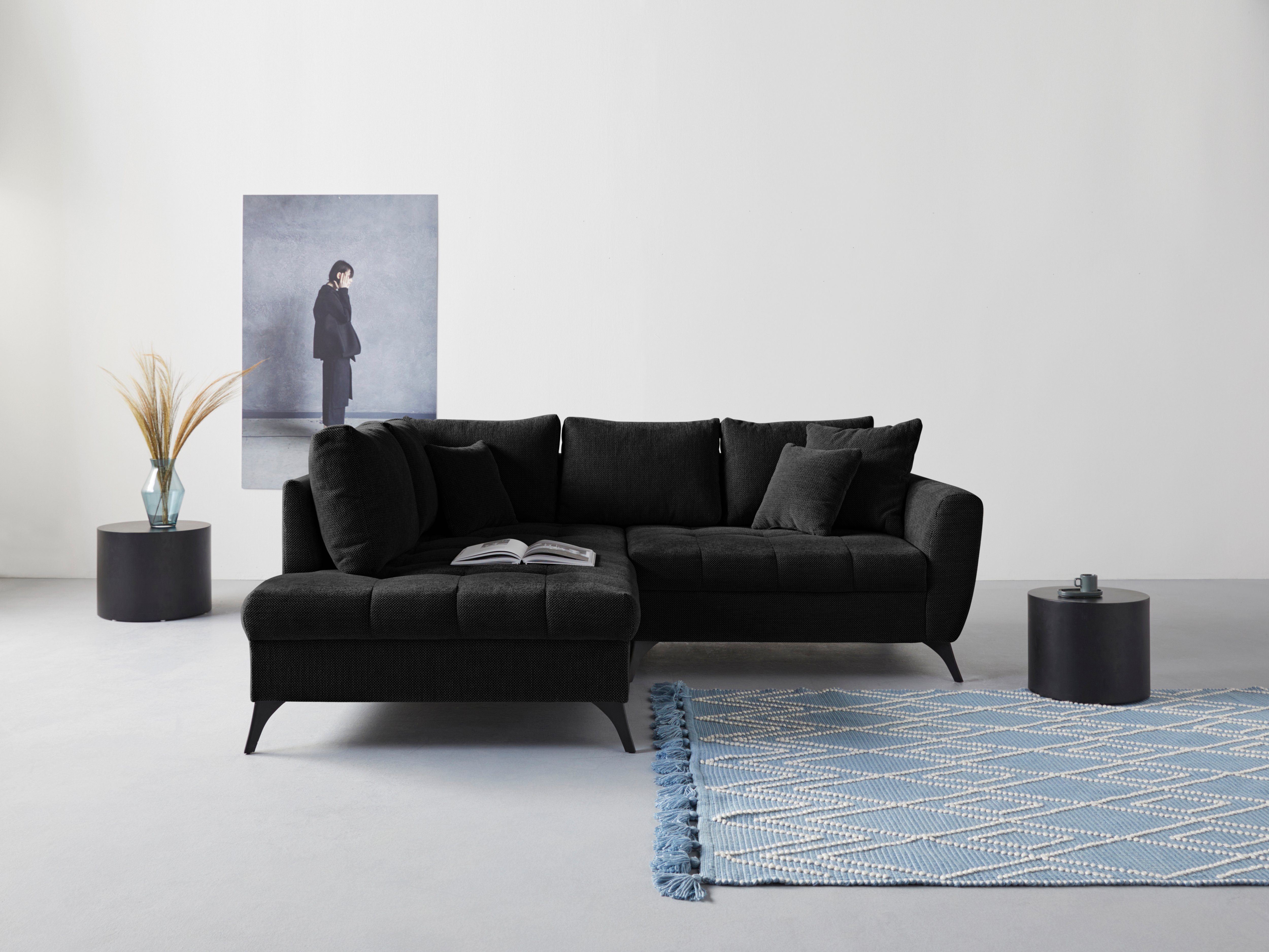 INOSIGN Ecksofa Lörby, auch mit Aqua clean-Bezug, feine Steppung im Sitzbereich, lose Kissen