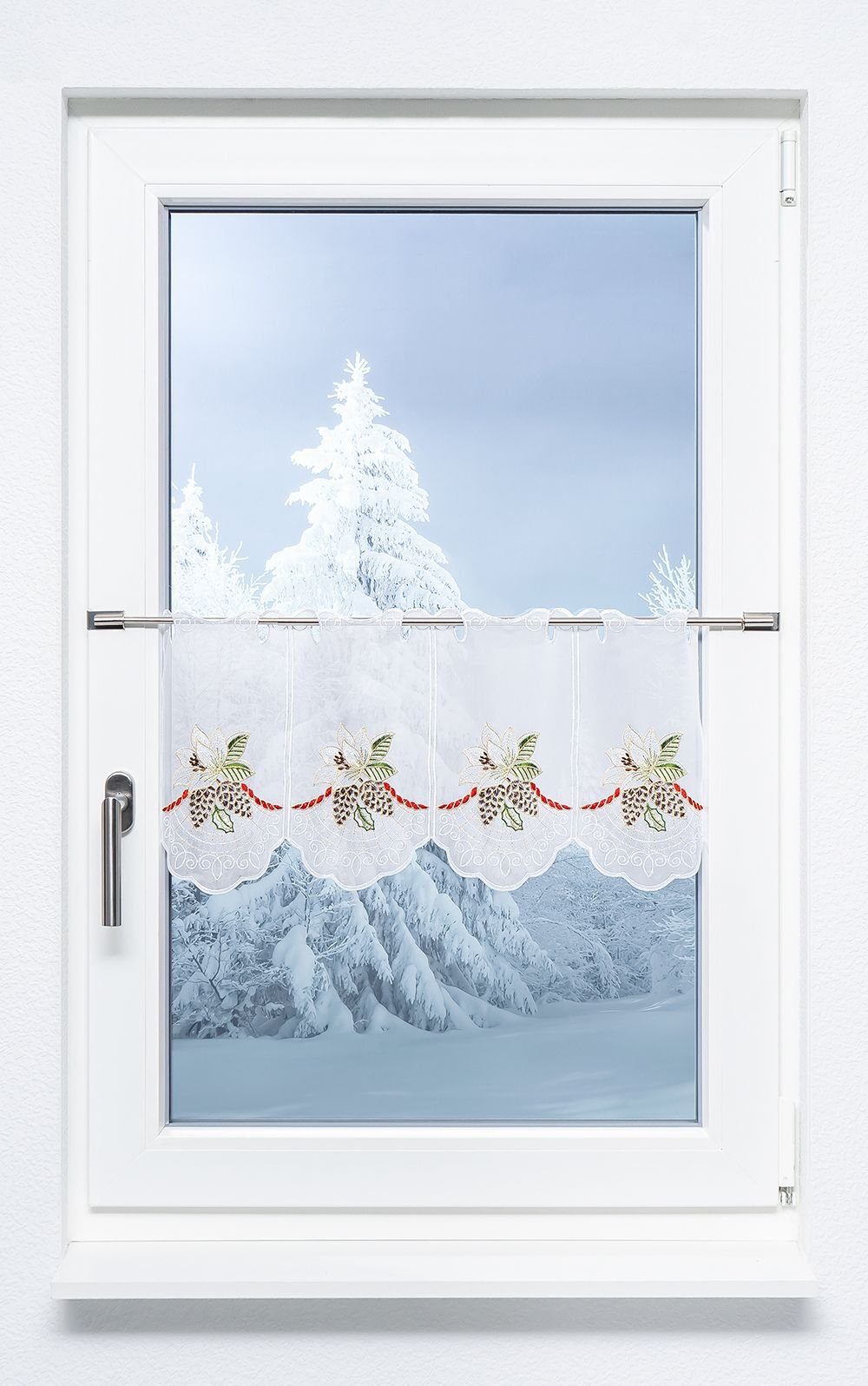 Scheibengardine Weihnachtsrose, HxB (1 30x48.9cm St), Plauener transparent, Spitze®