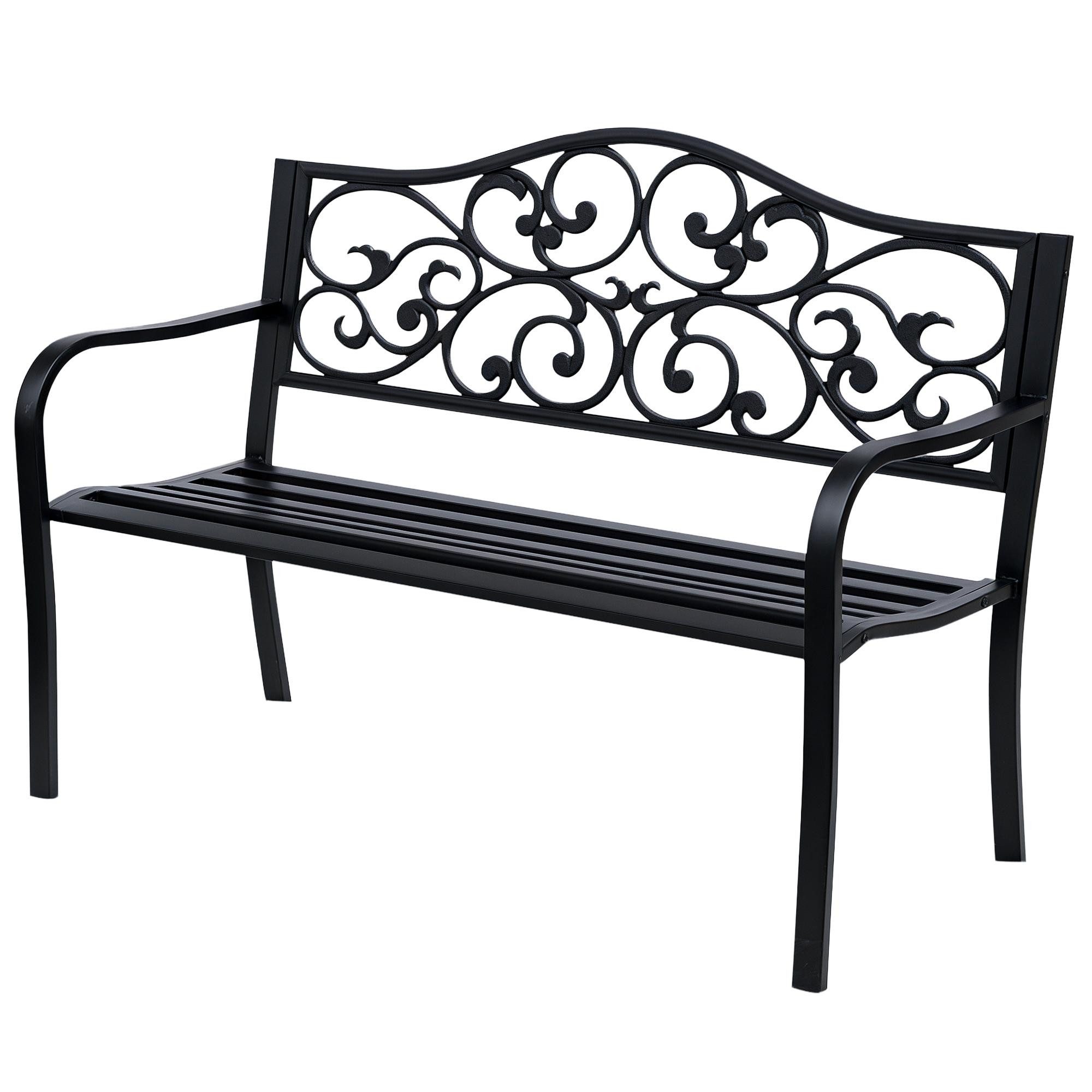 MC Star Gartenbank 2-Sitzer Parkbank mit ausziehbarem Tisch Sitzbank Bank 240kg (belastbar Terrassenbank mit Rücken- & Armlehnen Gartenmöbel für Terrasse, Garten Außenbereich 150x58,5x90 cm Schwarz)