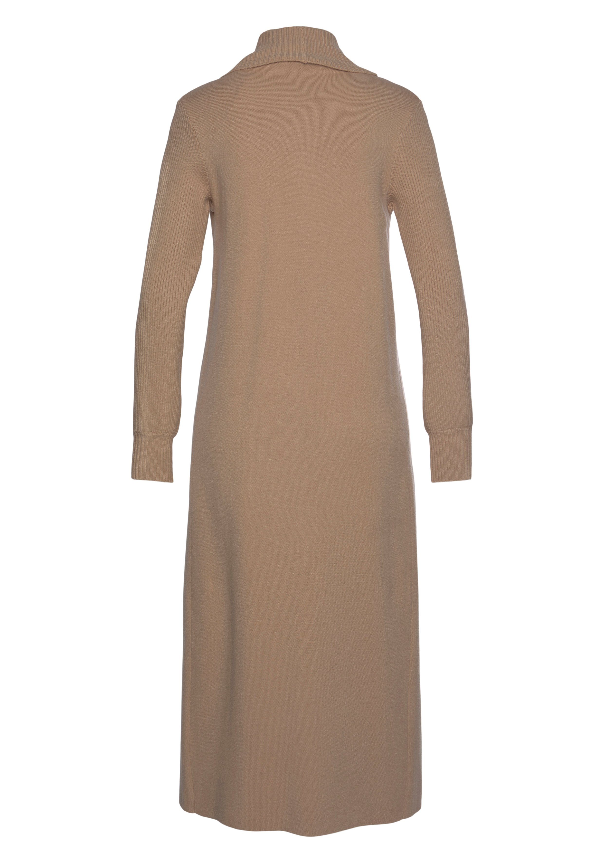 LASCANA Longstrickjacke mit Rippstrickdetails und Taschen, lässiger Strickmantel