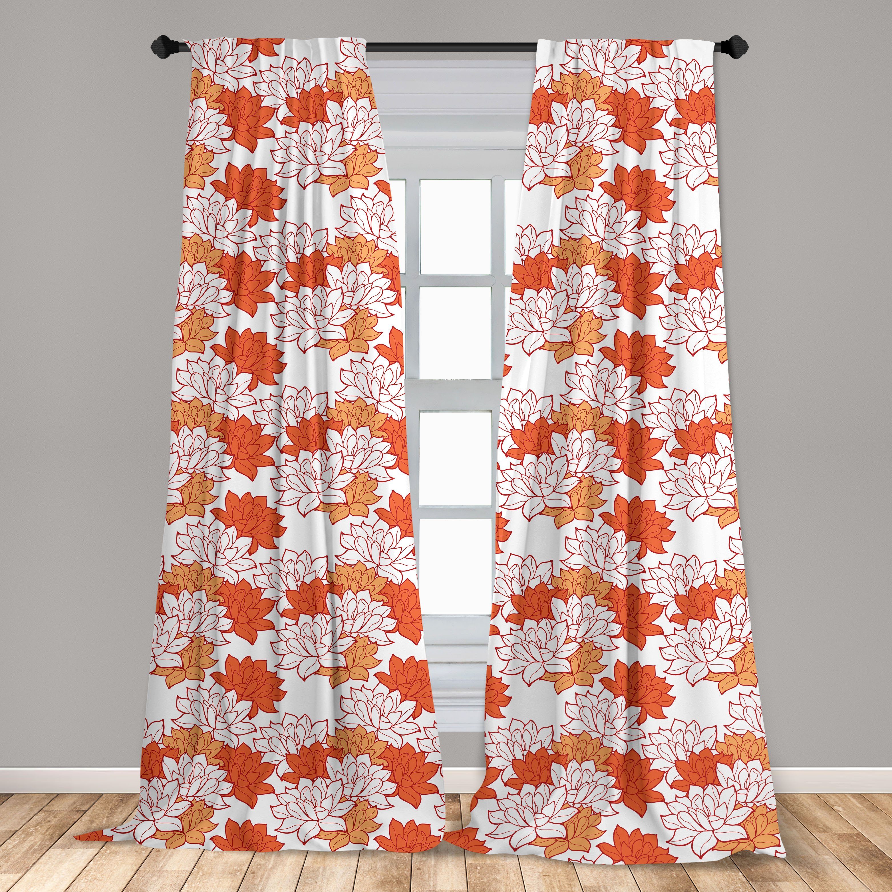 Gardine Vorhang Lotus Wohnzimmer Schlafzimmer Orange für Blooming Dekor, Leaves Abakuhaus, Microfaser