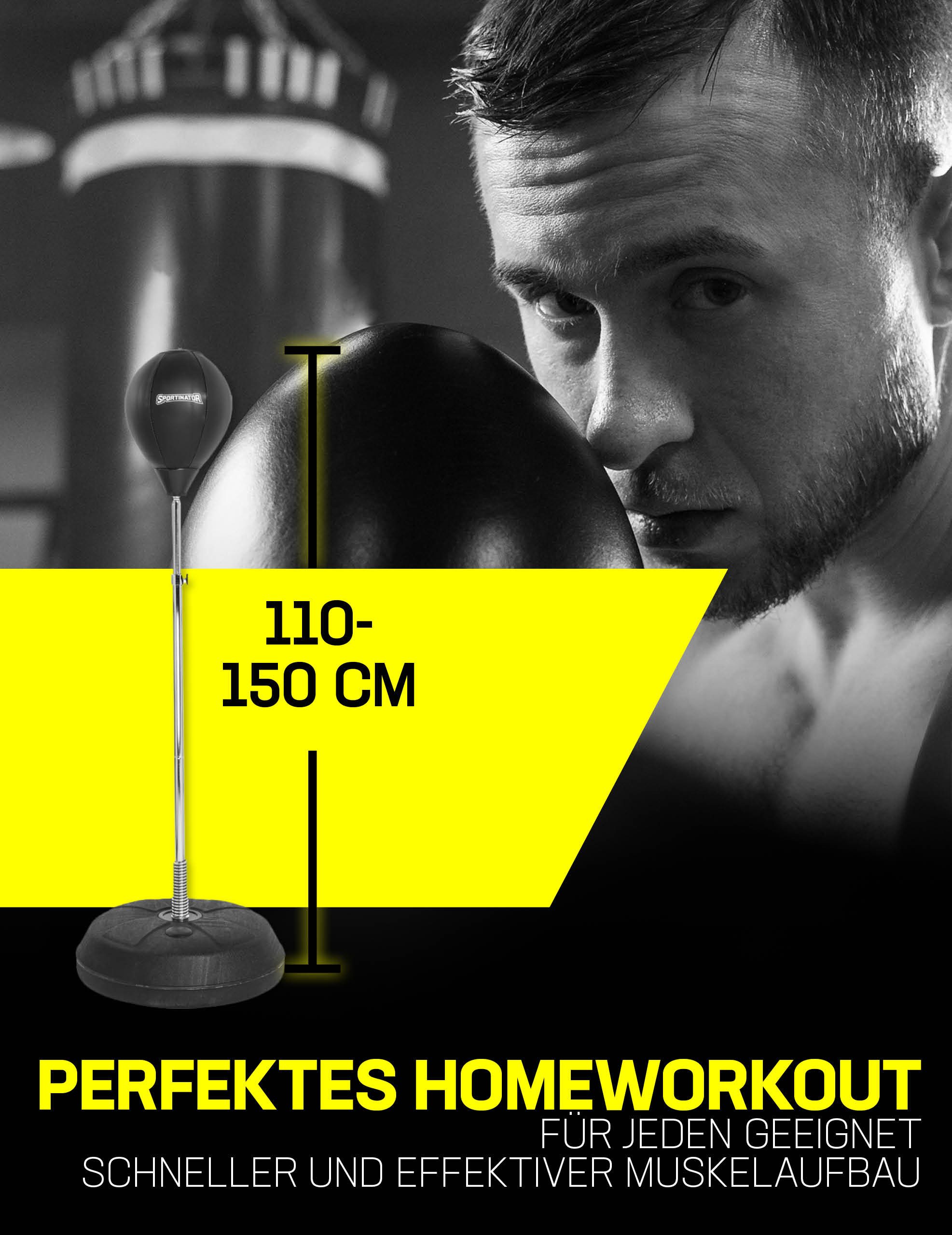 Sportinator Punchingball Standbox-Trainer inkl. Boxbirne & Boxhandschuhen, höhenverstellbare Stange von 125 cm bis 150 cm