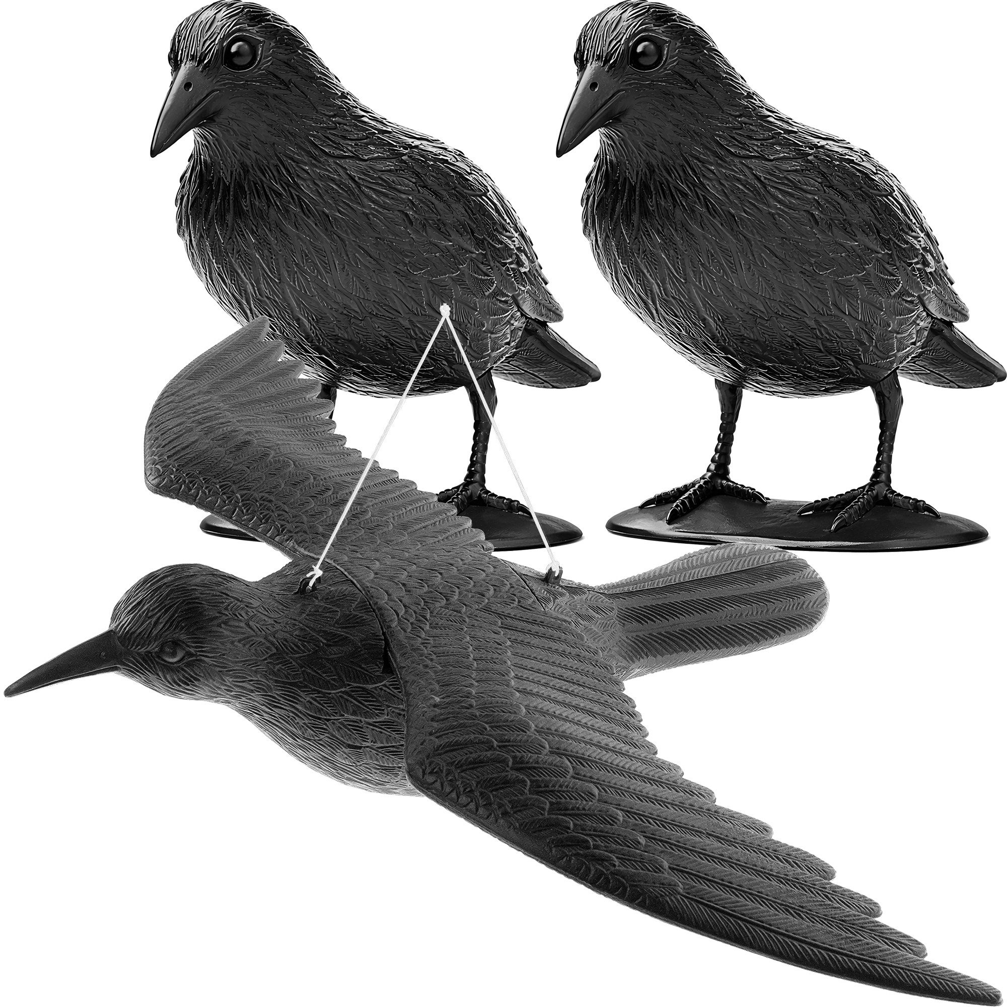 Gartenfigur 3 x Vogelschreck Krähe, 2 x sitzend, 1 x fliegend