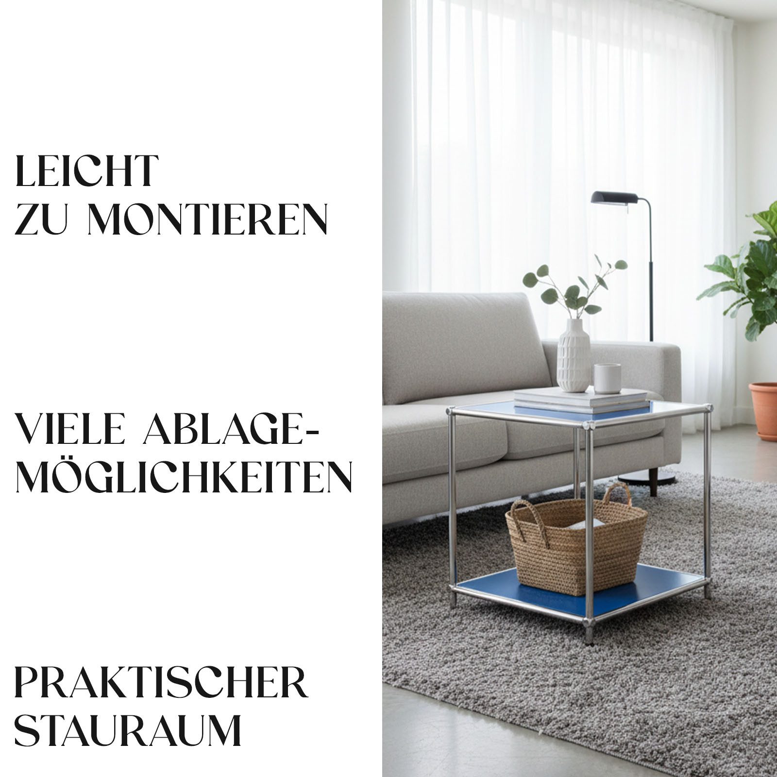 Floordirekt Standregal Concept Epure MK-012 Metallregal, B40 × T40 × H46 cm, diverse Farben, modular, Beistelltisch mit offenen Ablagen, verchromtes Metallgeste – Bild 5 von 5
