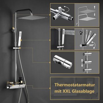 Görbach Duschsystem Regendusche Duschset, Höhe 150 cm, 1 Strahlart(en), mit Duscharmatur Komplettset Thermostat, Überkopfbrause, Handbrause