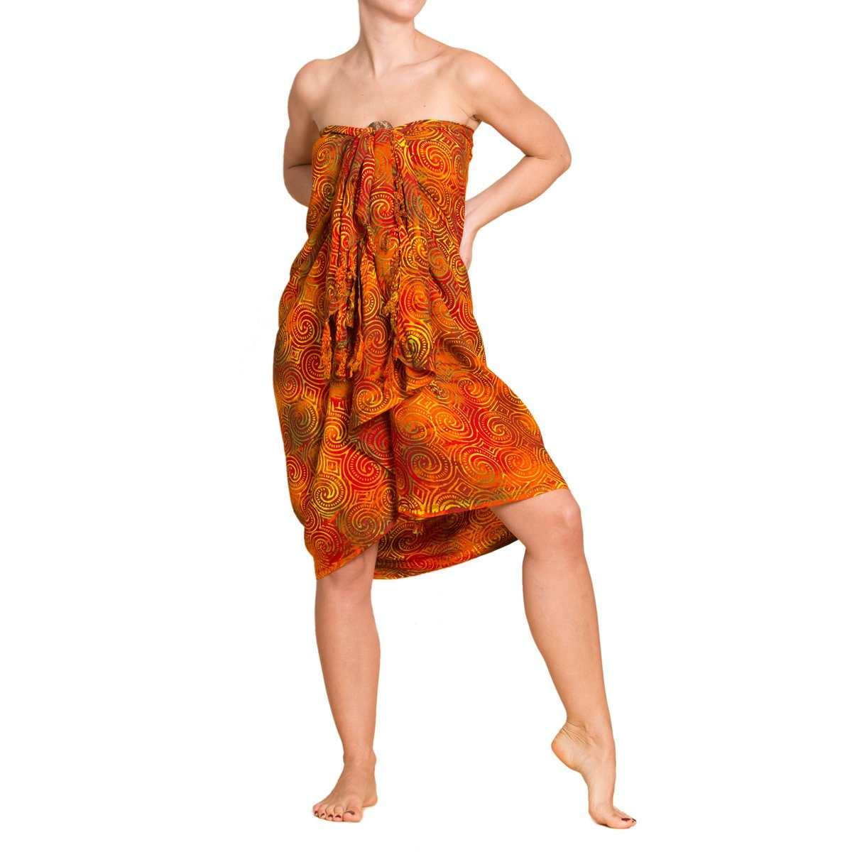 Bikini großen Wrap Cover-up PANASIAM Wachsbatik für den in B010 Strandtuch Tuch Pareo auch als Größen oder, Strandkleid Strand Sarong Überwurf orangeton tragbar