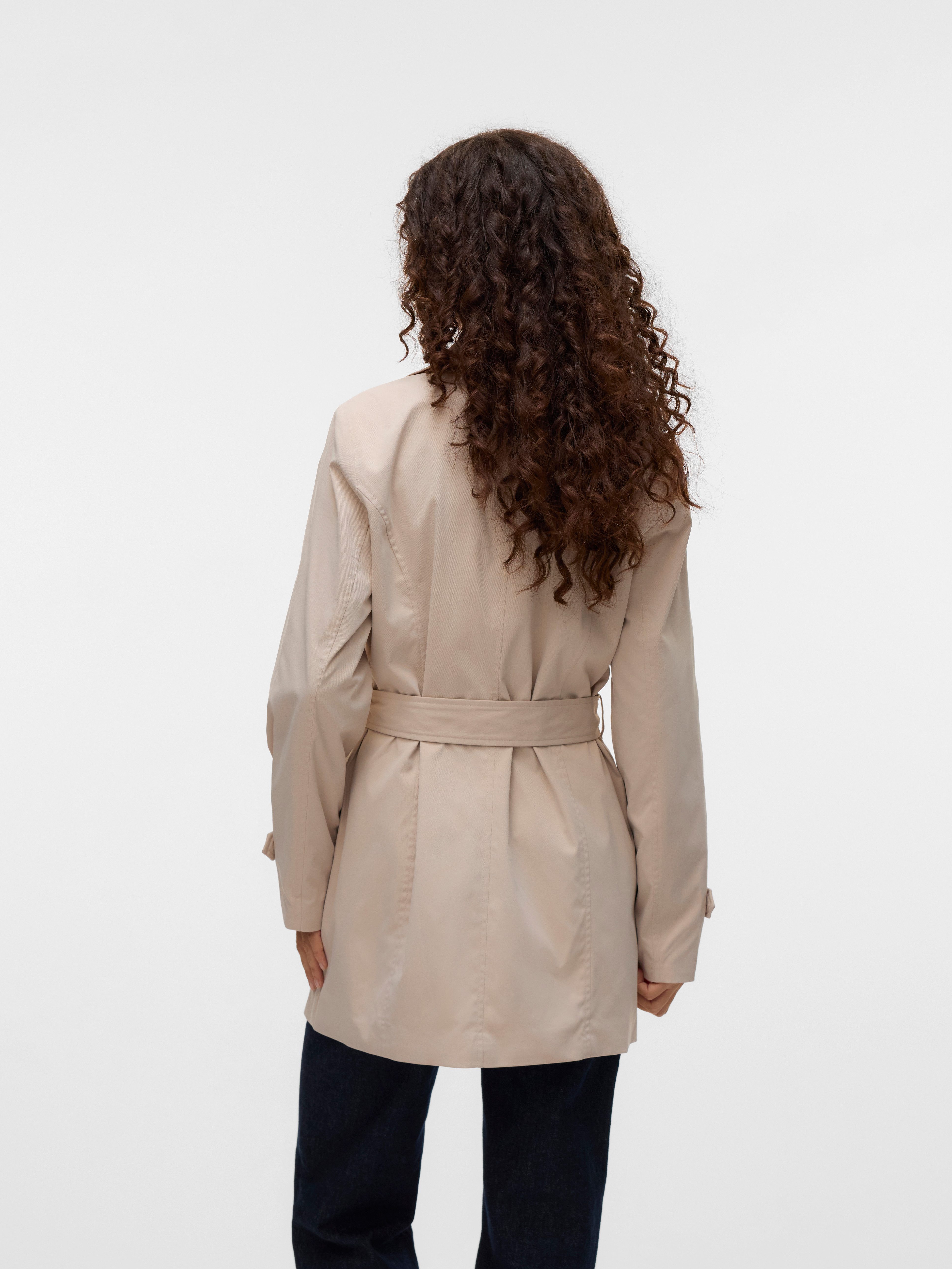 Vero Moda Trenchcoat VMCHELSEA OLIVIA TRENCHCOAT NOOS kurzer 2-Reiher mit abnehmbarem Bindegürtel