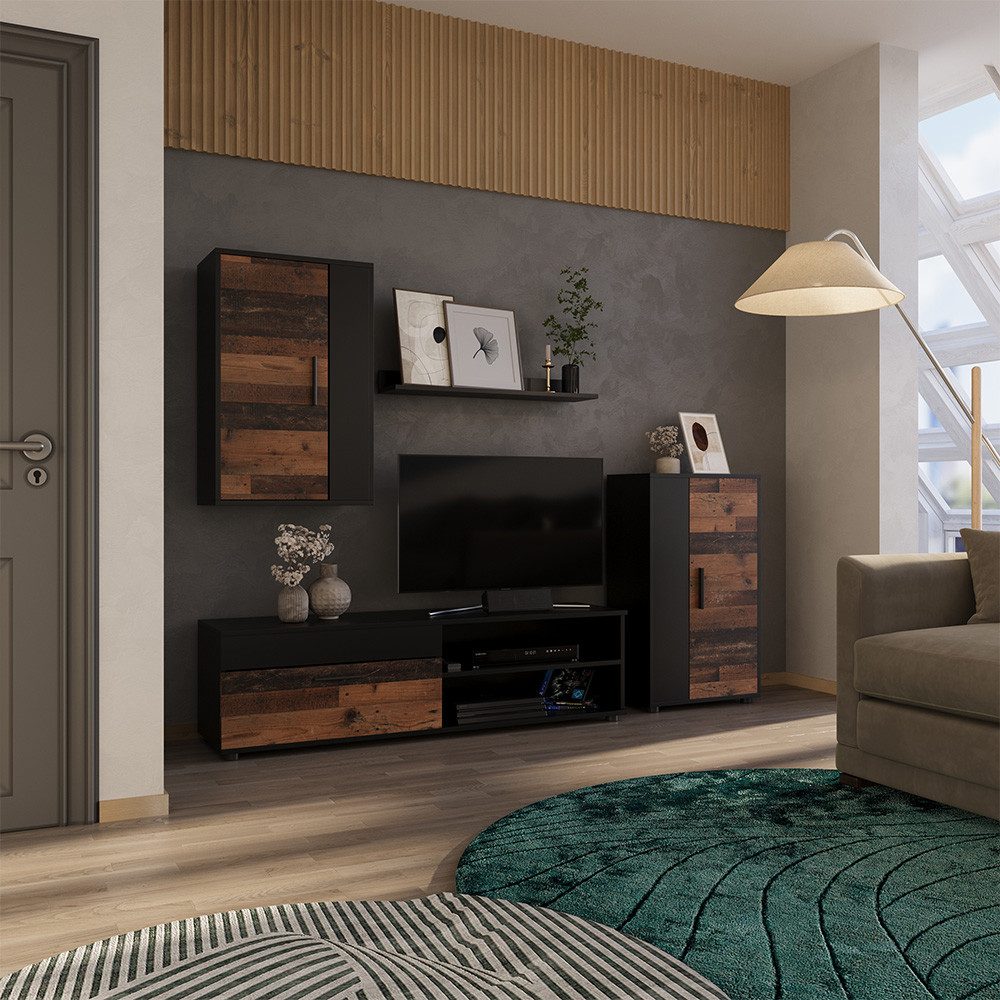 Vicco Wohnwand Berno, Braun/Anthrazit, 4-teiliges Set, (4-St)