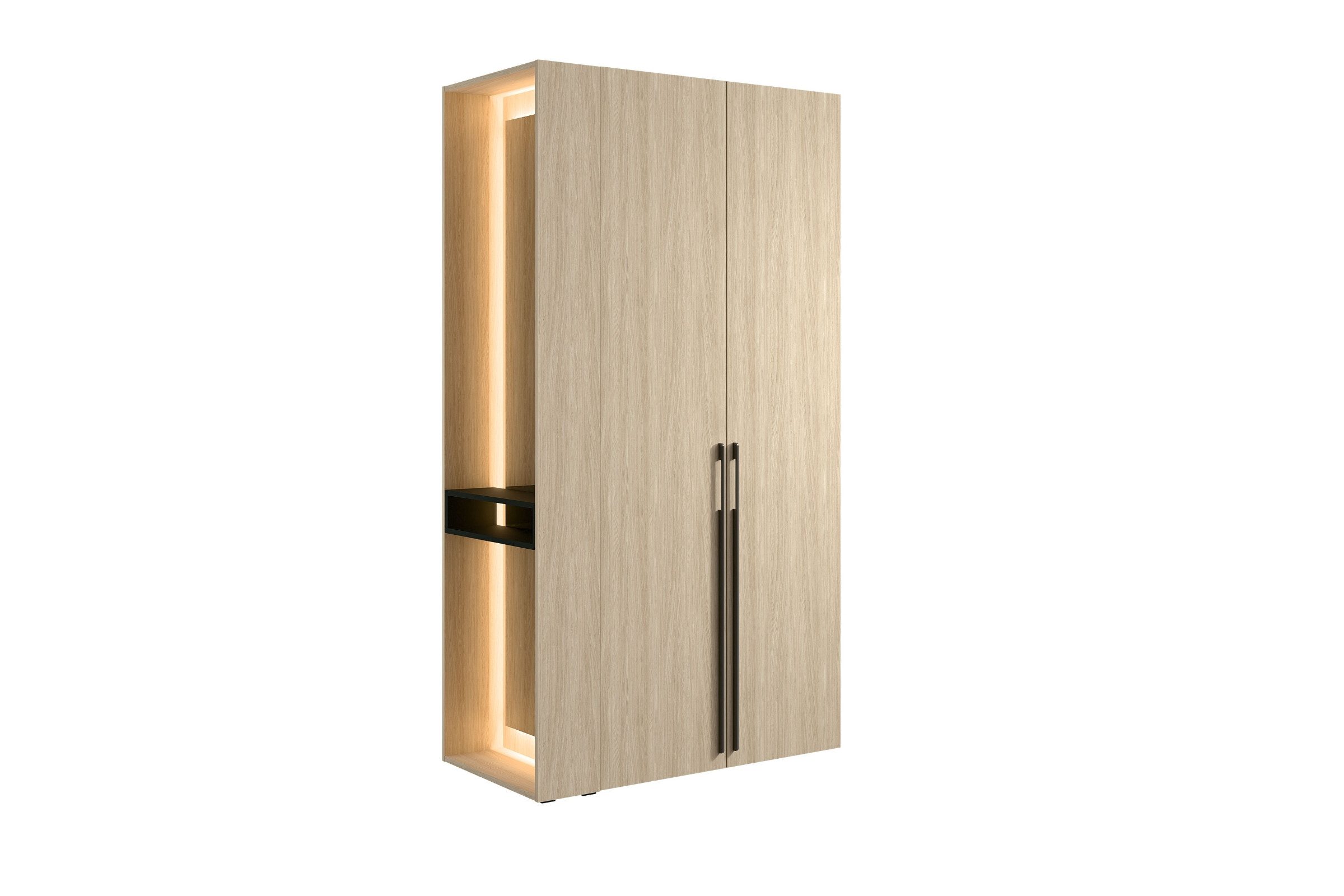 Deine Möbel 24 Garderobenschrank BERTA 110 cm mit Spiegel und LED, Kleiderschrank in Eiche Barista (Set, 1-St., Drehtürenschrank ideal für Flur) Flurschrank mit Kleiderstange oder Einlegeböden