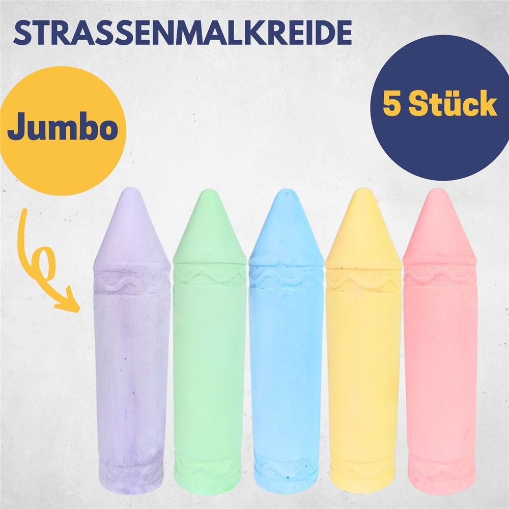 Best Sporting Malkreide Jumbo-Straßenmalkreide 5 Stück in leuchtenden Farben, Jumbo-Format, 5er-Set, wasserlöslich, leuchtende Farben, handlich
