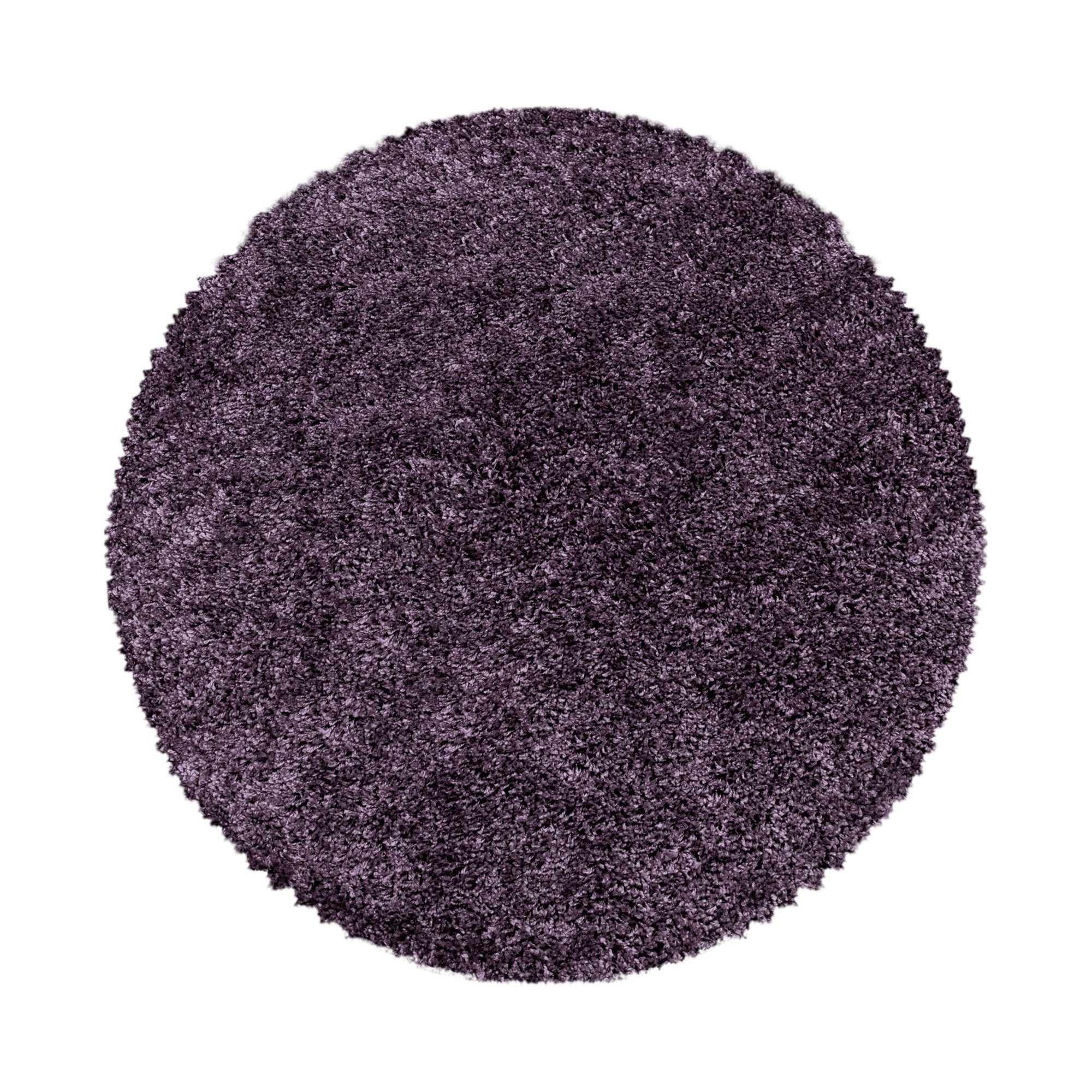 versch. Höhe: Einfarbig, Shaggy Einfarbig mm, - Rund, Runder und Teppich 30 größen Teppich Unicolor Wohnzimmer farben Violett HomebyHome,
