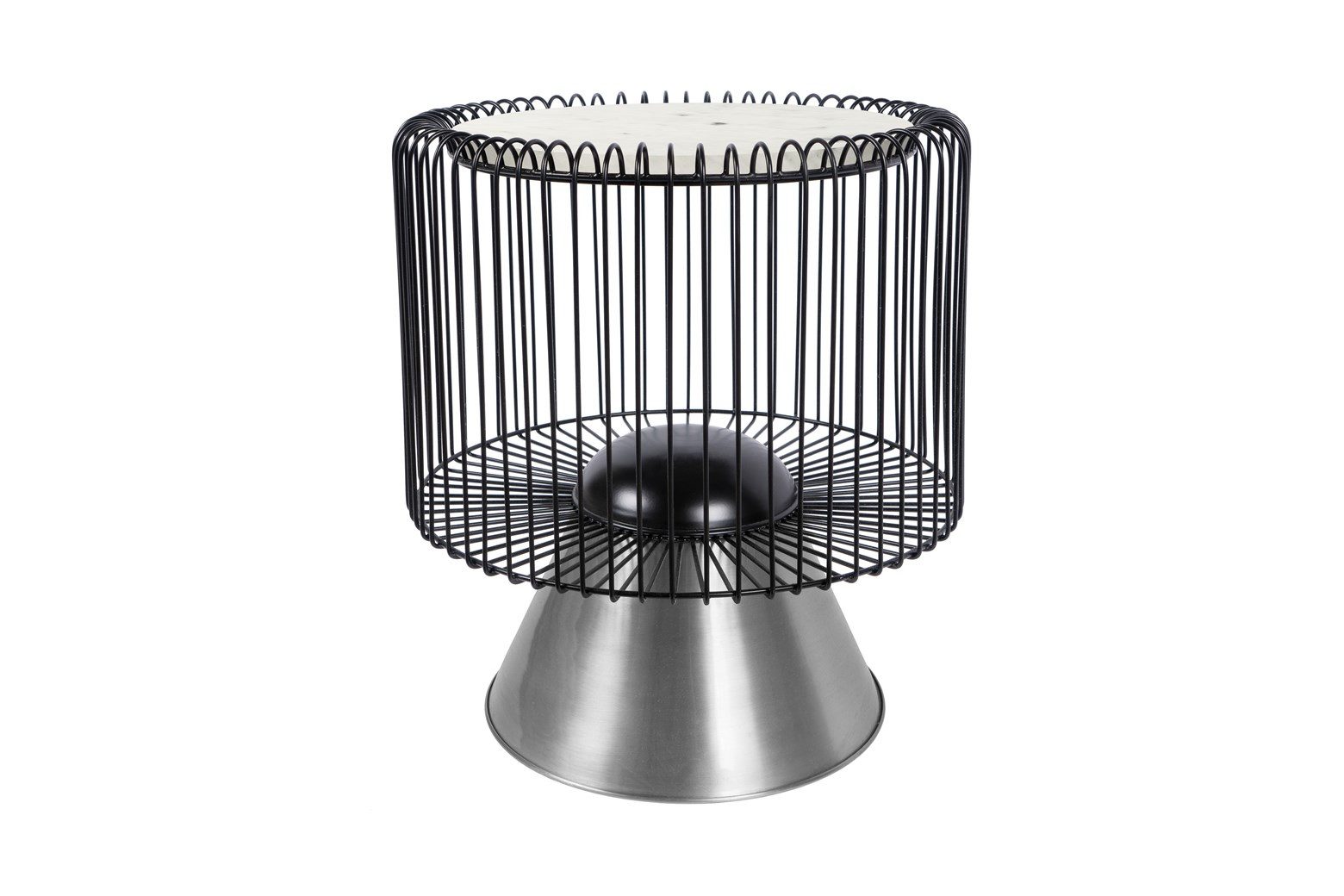 Qiyano Beistelltisch Beistelltisch Aya Weiß Schwarz Silber - Rund - Marmor - Nachttisch