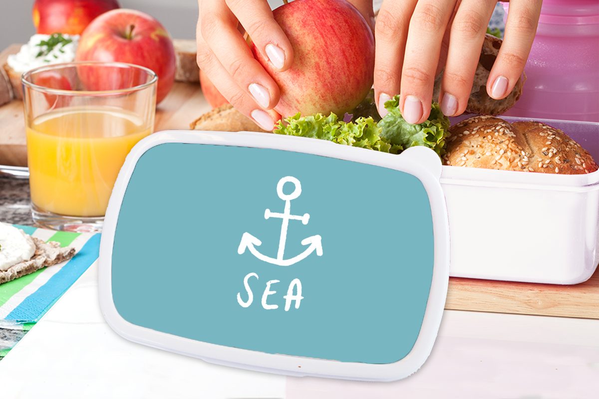 Brotbox und - - weiß Lunchbox und MuchoWow Kinder Erwachsene, Mädchen Sommer (2-tlg), für Brotdose, Kunststoff, Jungs Blau, Meer für