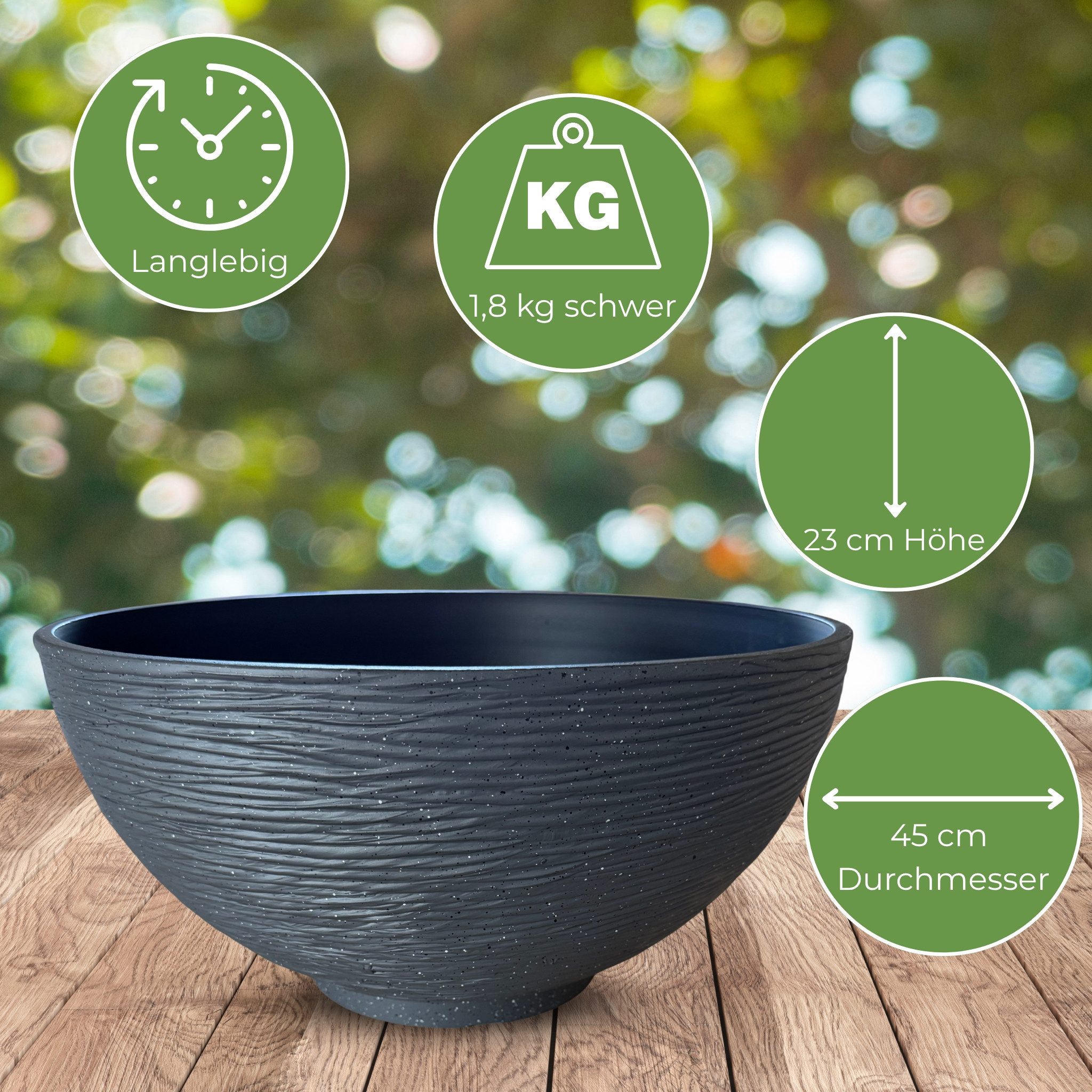 matches21 HOME & HOBBY Wasserspiel Solar-Brunnen Set für draußen - 45 x 23 cm Schale anthrazit, (1 tlg), Wasser-Fontäne als Solar Spring-Brunnen Garten-Deko Vogeltränke