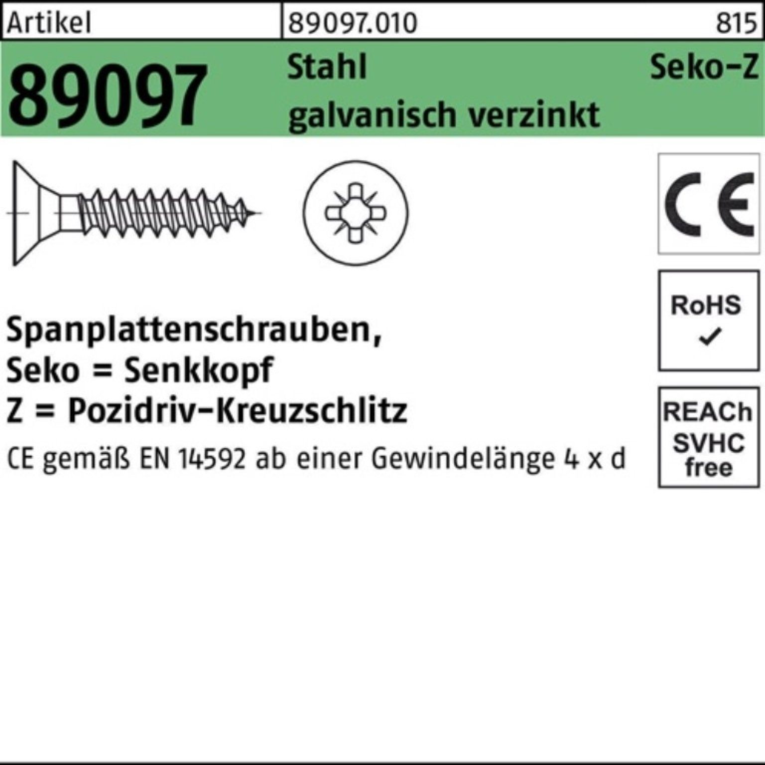 Reyher Spanplattenschraube 1000er Pack 890970100030010 Spanplattenschraube R 89097 SEKO Kreuzschl