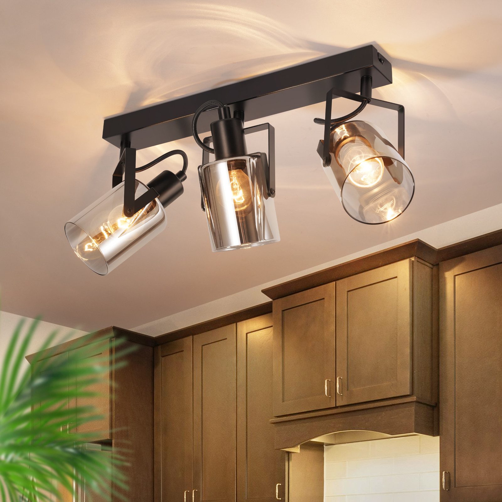 ZMH LED Deckenleuchte Whonzimmer Schwarz-Rauchgrau Glas günstig online kaufen
