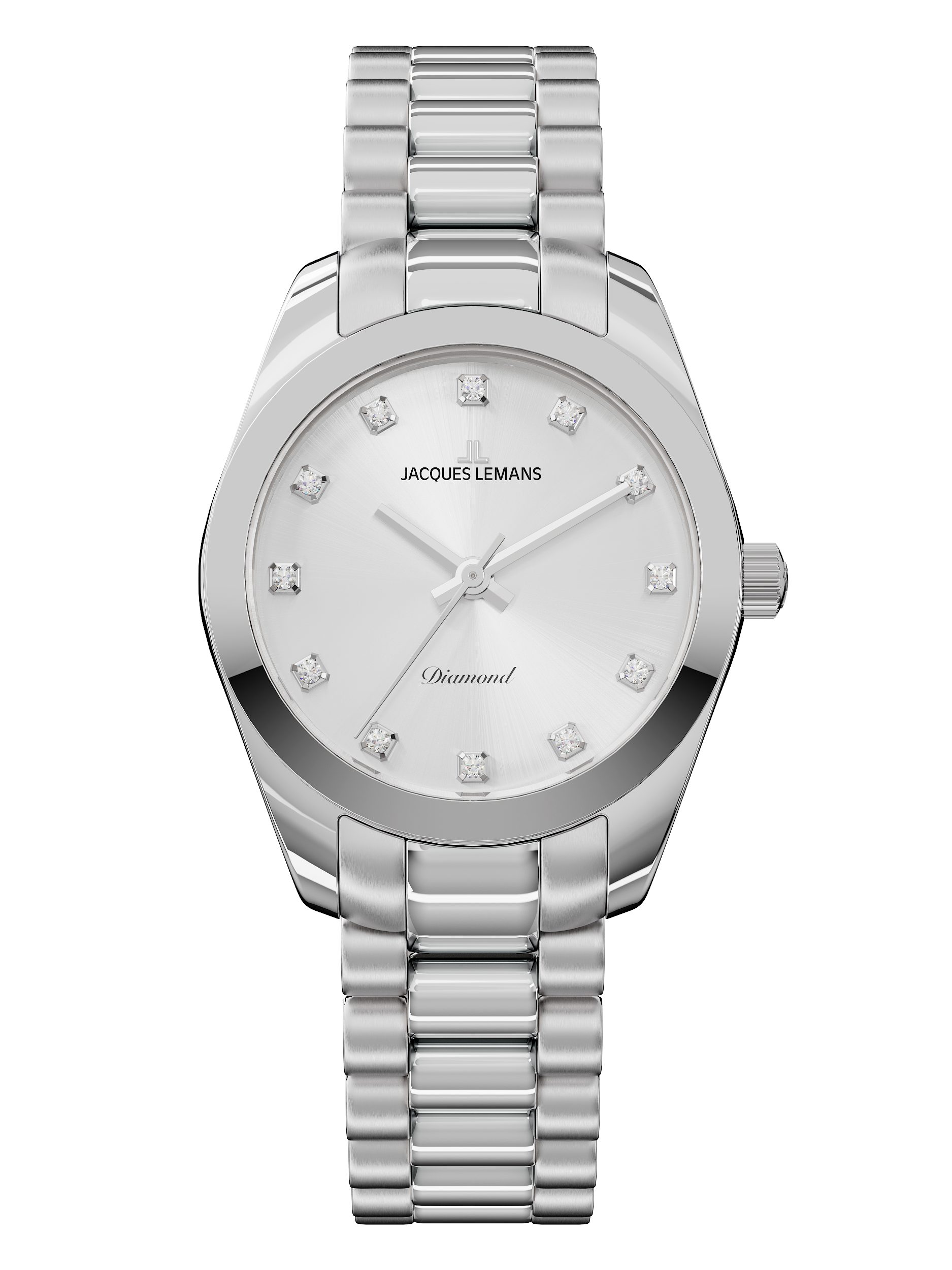 Jacques Lemans Quarzuhr Derby Diamond D-10A, Armbanduhr, Damenuhr, Edelstahlarmband, Lab Grown