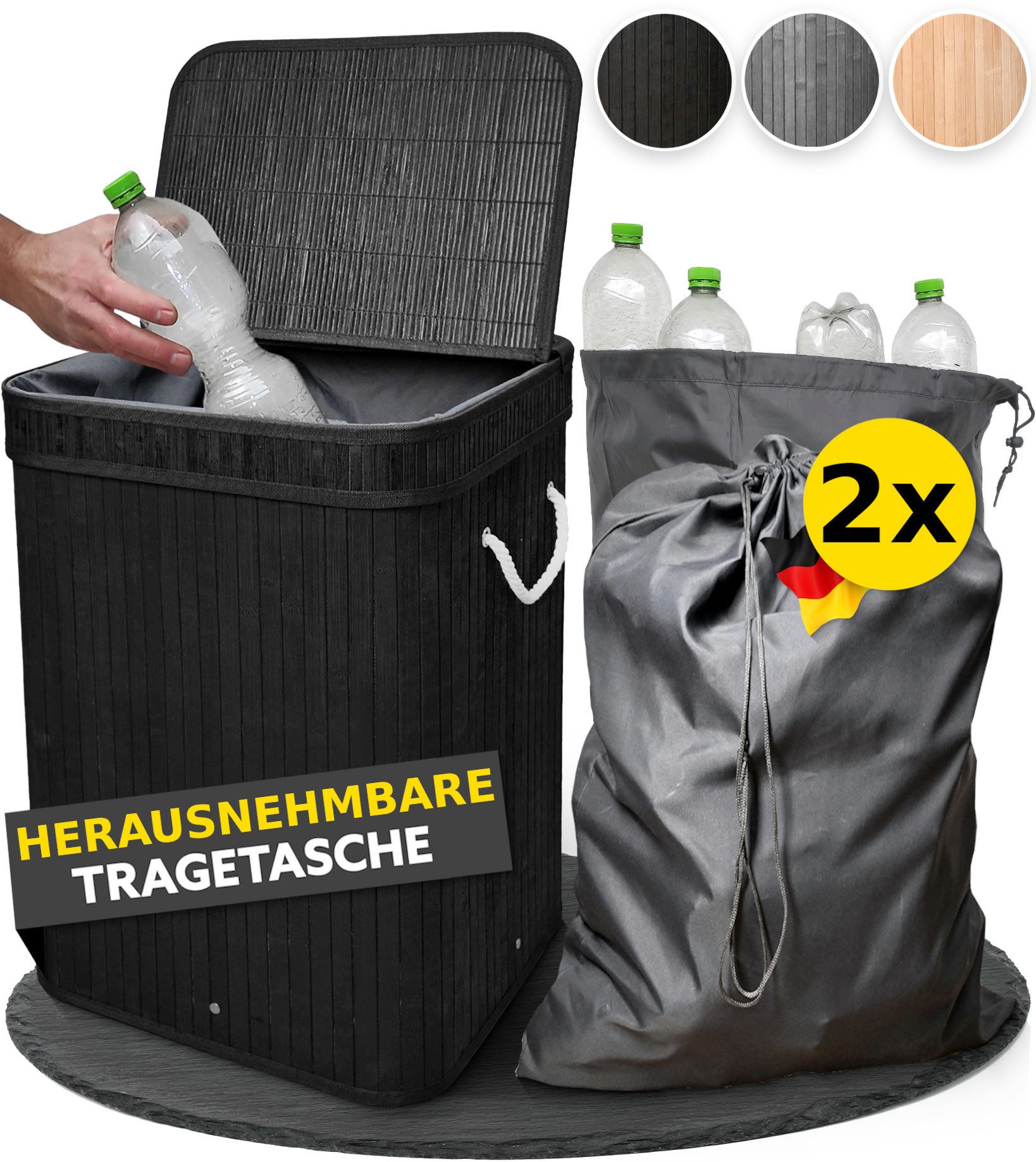 HANDFILL Flaschensammler Wäschekorb Bambus 90L mit Deckel – Pfandflaschen & günstig online kaufen