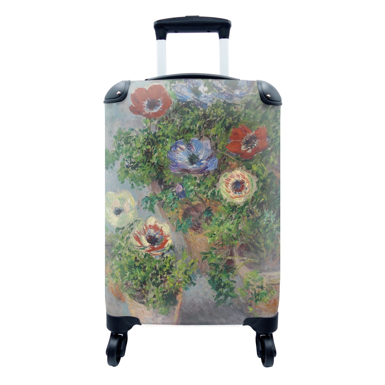 MuchoWow Handgepäckkoffer Anemonen in einem Glas - Gemälde von Claude Monet, 4 Rollen, Reisetasche mit rollen, Handgepäck für Ferien, Trolley, Reisekoffer