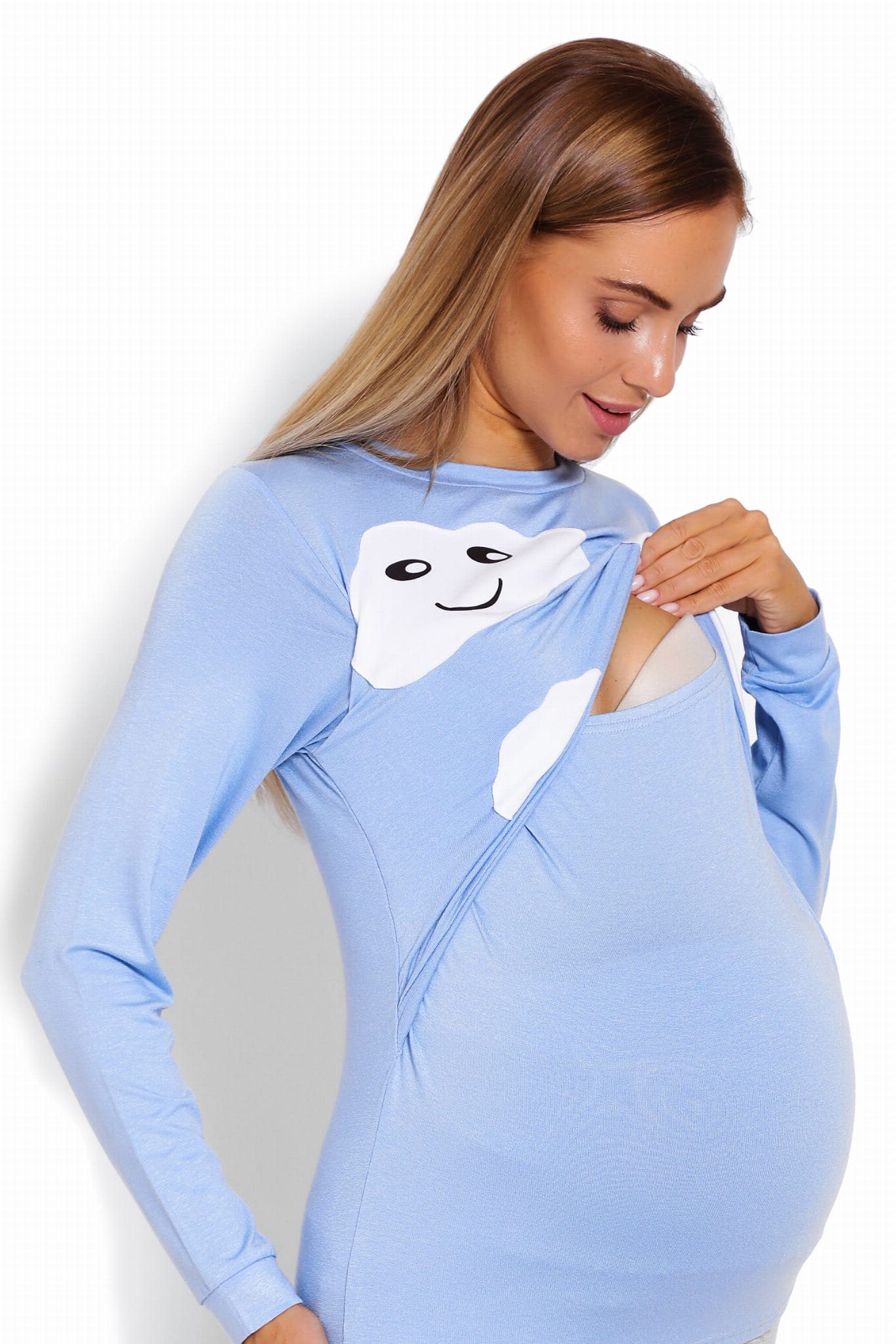 Umstandspyjama Schlafanzug Schwangerschaft Stillschlafanzug Stillen blau/grau PeeKaBoo