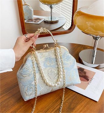 LENBEST Abendtasche Damen handtasche aus Spitze, hochwertige Umhängetasche mit Perlendruck