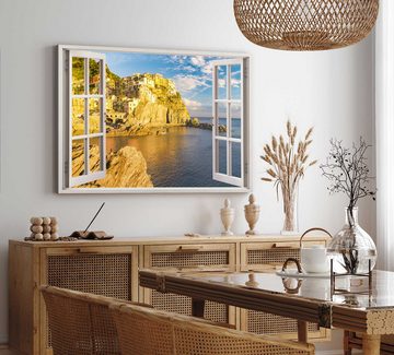 Sinus Art Leinwandbild Wandbild 120x80cm Fensterbild Italienische Küstenstadt Meer Mittelmeer, (1 St)
