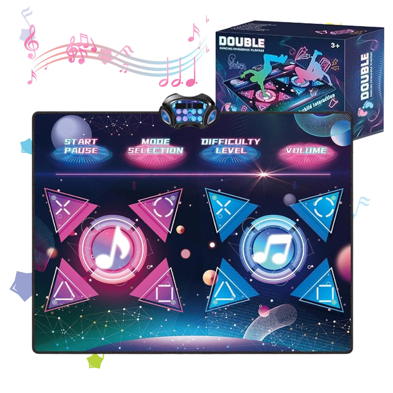AKKEE 12 Spielen und 3 Schwierigkeitsstufen Ein ideales Geschenk für Kinder Tanzmatte (Modi für einen oder zwei Spieler Licht und Musik)