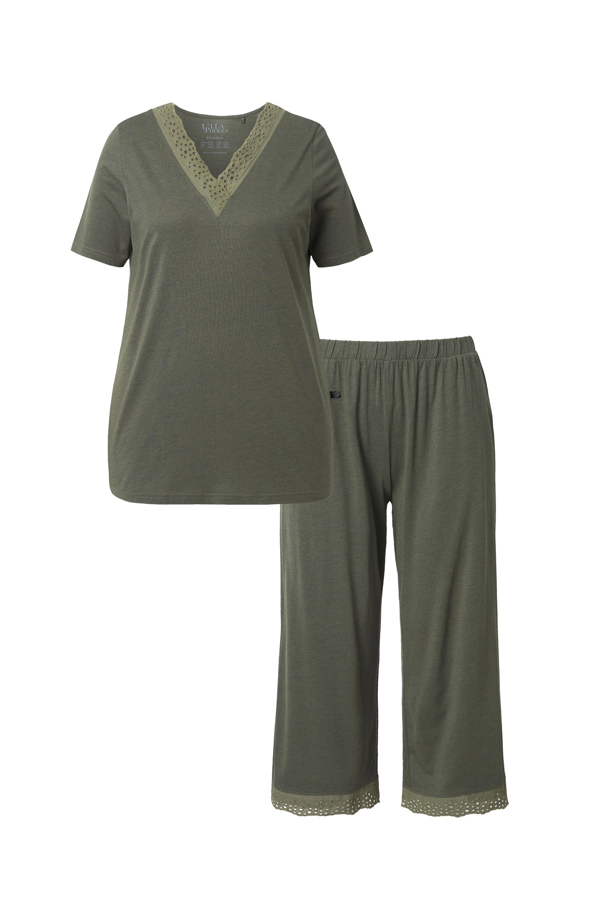 Ulla Popken Pyjama Pyjama Lochstickerei Halbarm günstig online kaufen