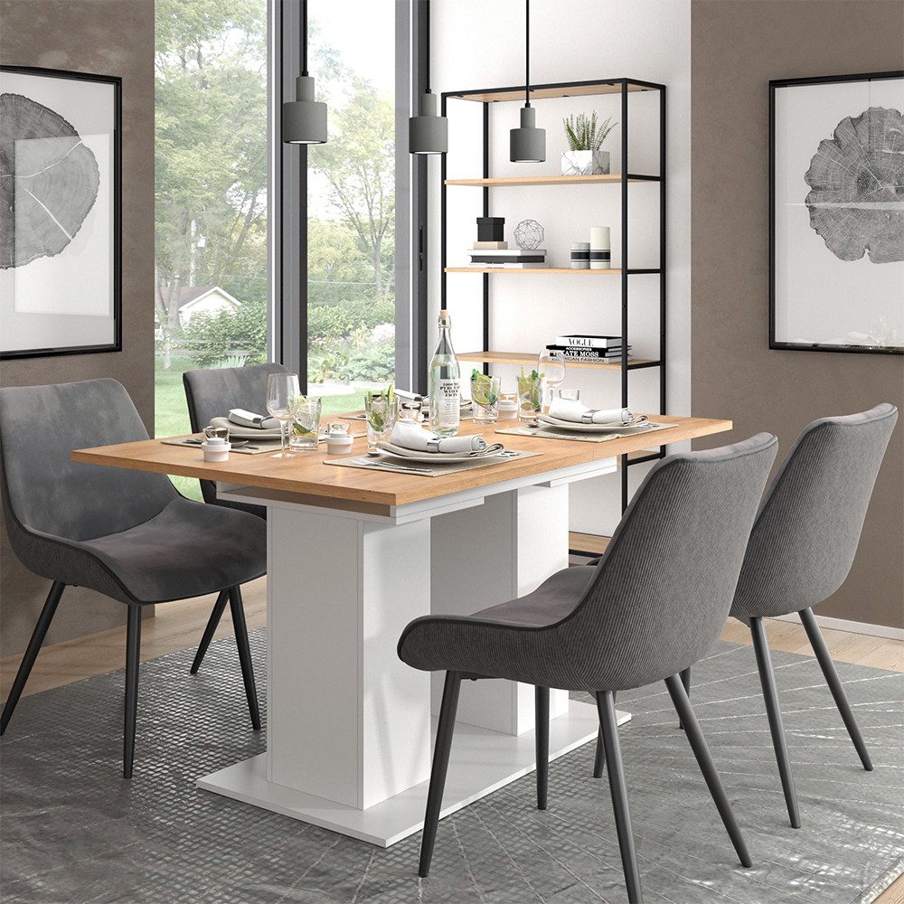 Vicco Esstisch Dix, Weiß/Goldkraft Eiche, 140 x 90 cm (1-St) günstig online kaufen