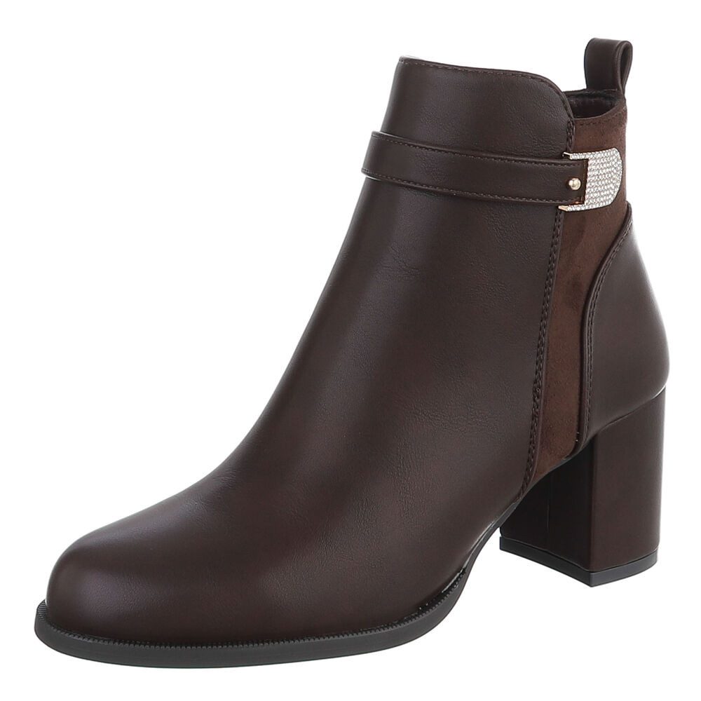 Ital-Design Damen Stiefelette Blockabsatz mit Riemendetail Stiefelette (92457801) Blockabsatz Stiefeletten in Braun von Ital-Design