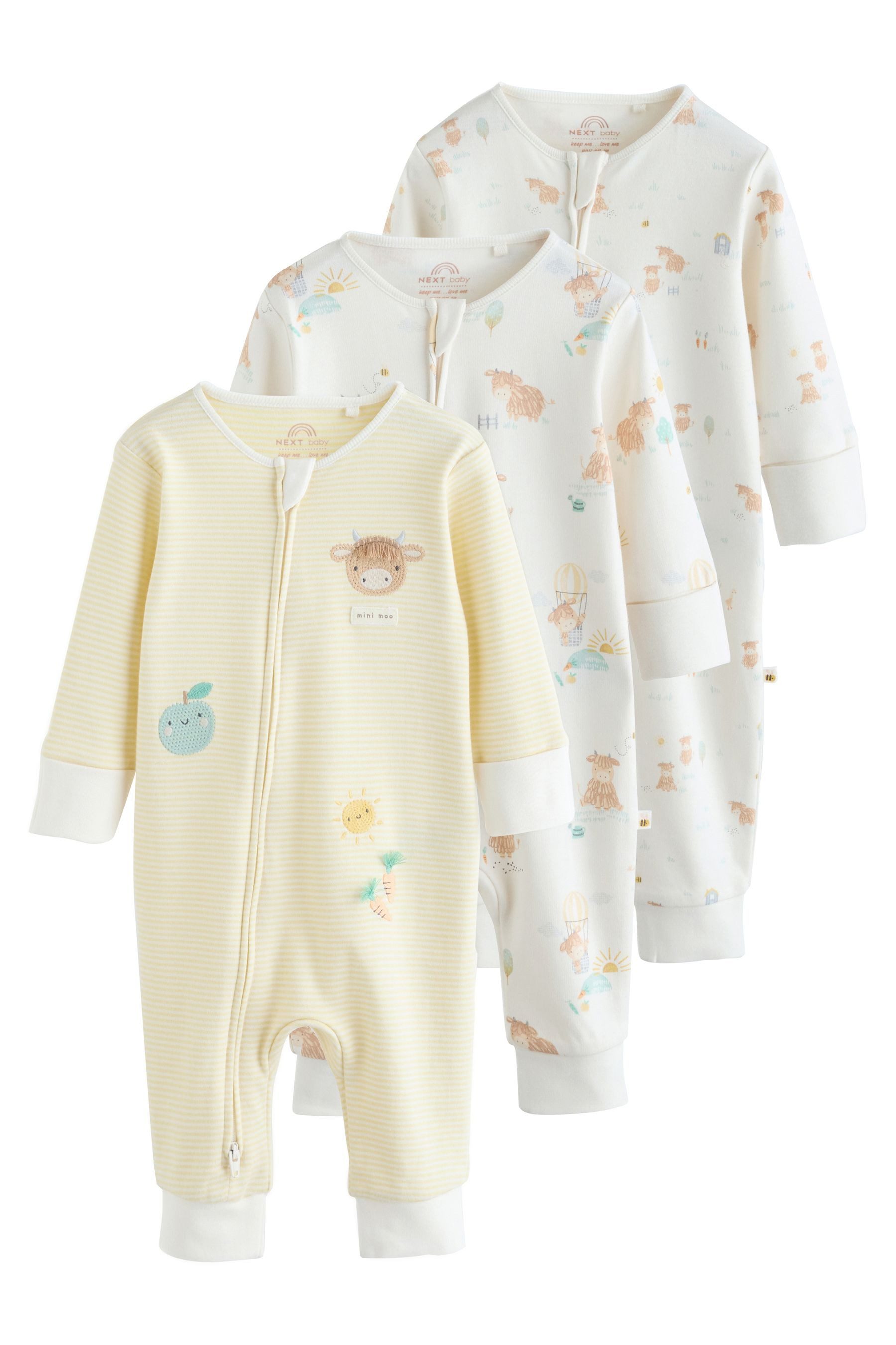 Next Schlafoverall Babyschlafanzüge mit Zweiwege-RV, 3er-Pack (3-tlg)