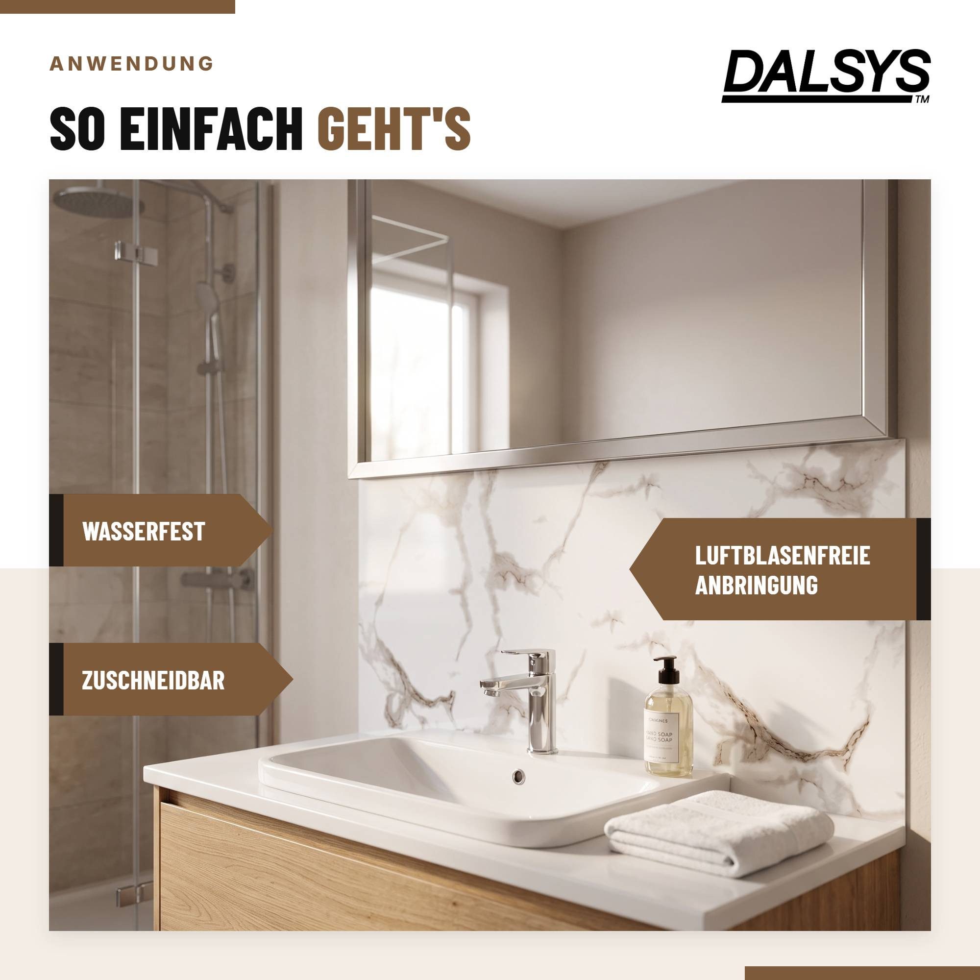 Dalsys Wandpaneel Wandverkleidung selbstklebend aus PVC auf Rolle, BxL: 120x300 cm, (120x300cm Marmoroptik Salbeigrün, 1-tlg., flexible Wandverkleidung Badezimm – Bild 5 von 5