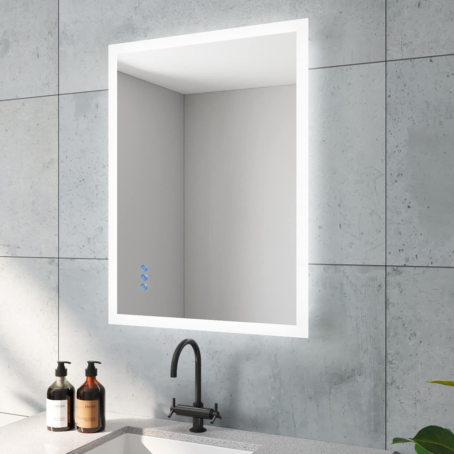 Anti-Beschlag Led Badezimmerspiegel Touch Neutralweiß LED-Lichtspiegel AQUABATOS 80x60cm, Kaltweiß Warmweiß Spiegel Badspiegel Lichtspiegel