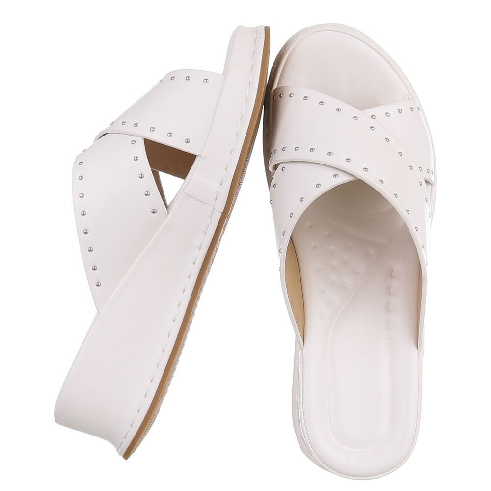 Ital-Design Damen Pantolette mit Nieten und Keilsohle Plateausandaletten (91971061) Keilabsatz/Wedge Keilsandaletten in Weiß