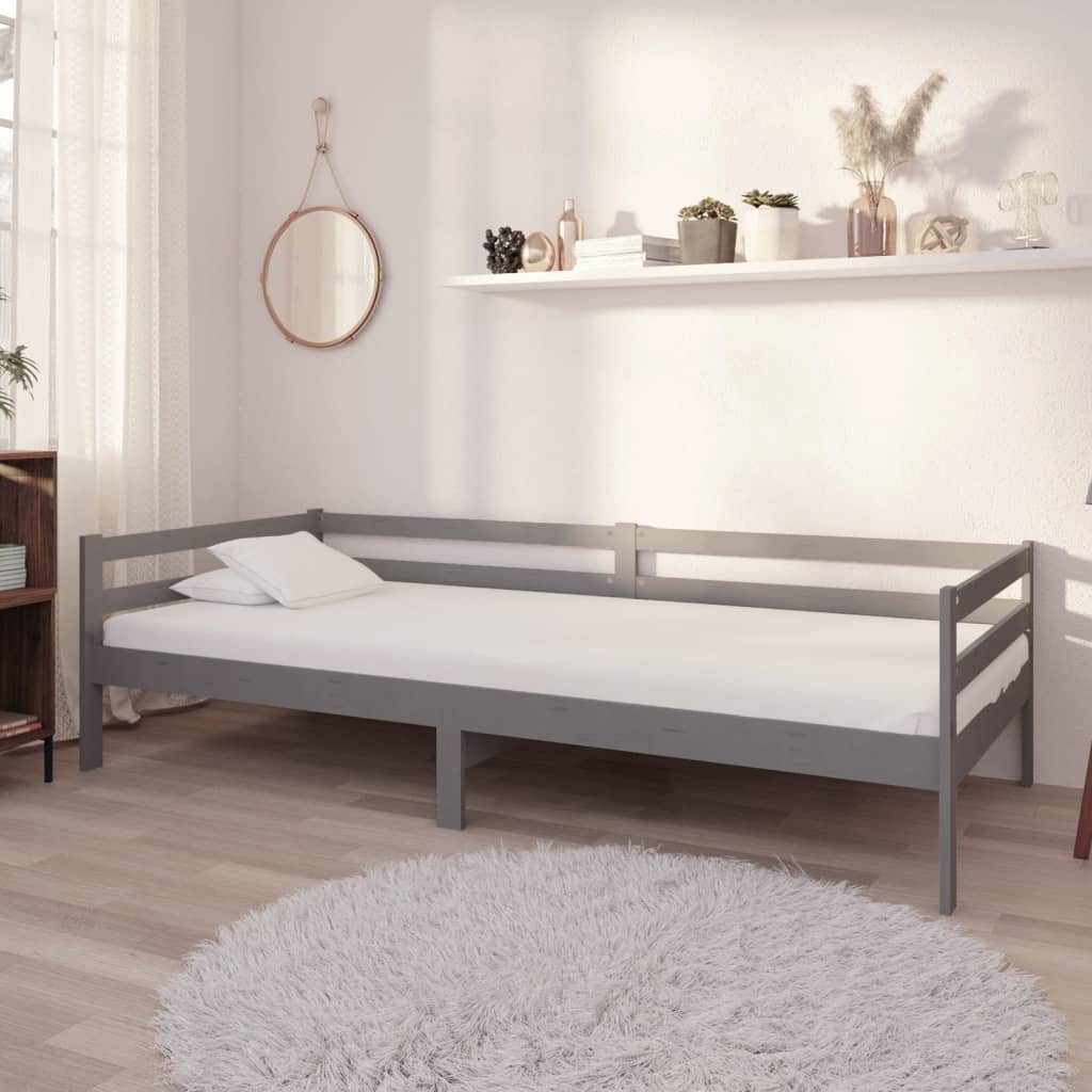 vidaXL Bett Tagesbett mit Matratze 90x200 cm Grau Kiefer Massivholz