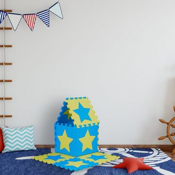 relaxdays Spielmatte 36 x Puzzlematte Sterne blau-gelb
