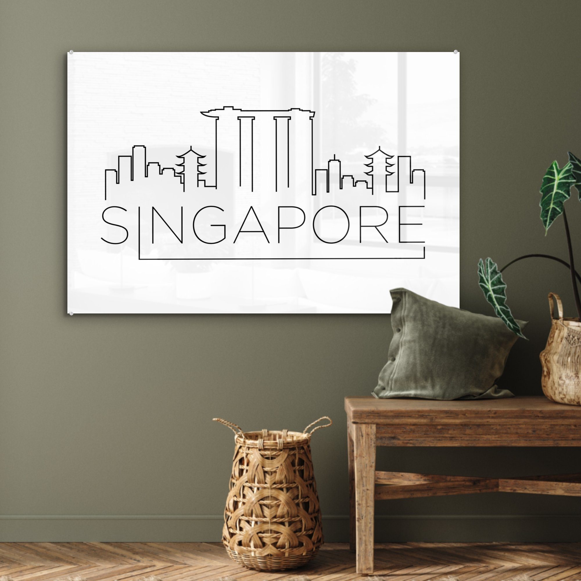 Schlafzimmer Acrylglasbilder "Singapur" (1 Hintergrund, St), auf MuchoWow Acrylglasbild weißem Wohnzimmer Skyline &