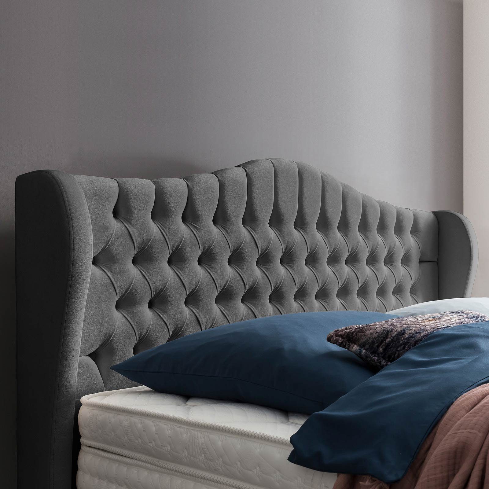 BettCo Boxspringbett Maison (in Dunkelgrau Samt, günstig online kaufen