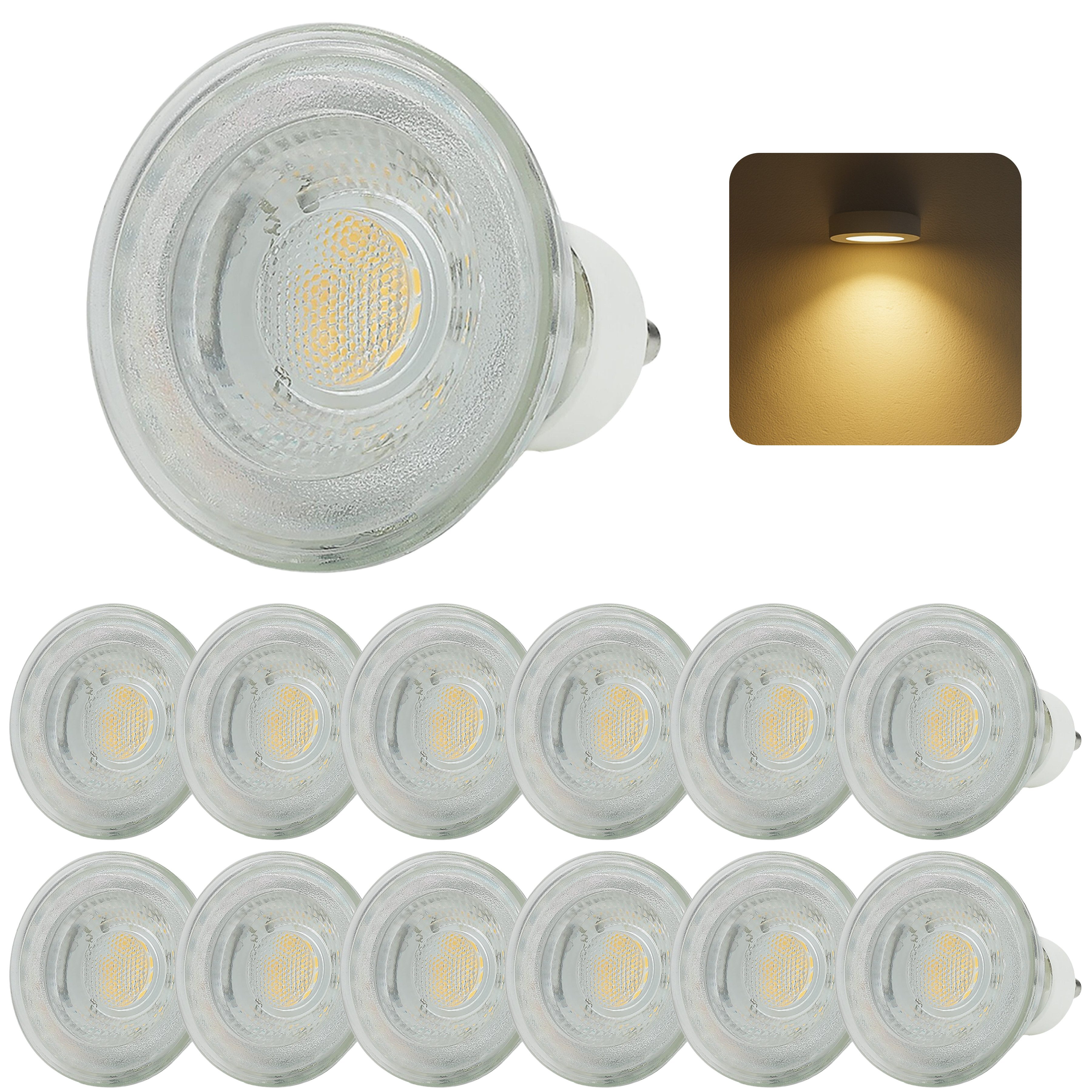 Sweet LED LED-Leuchtmittel 12er Set GU10 LED 7W warmweiß, GU10, 12 St., warmweiß, 3000K, Glasgehäuse, GU10 Keramiksockel, Reflektorform