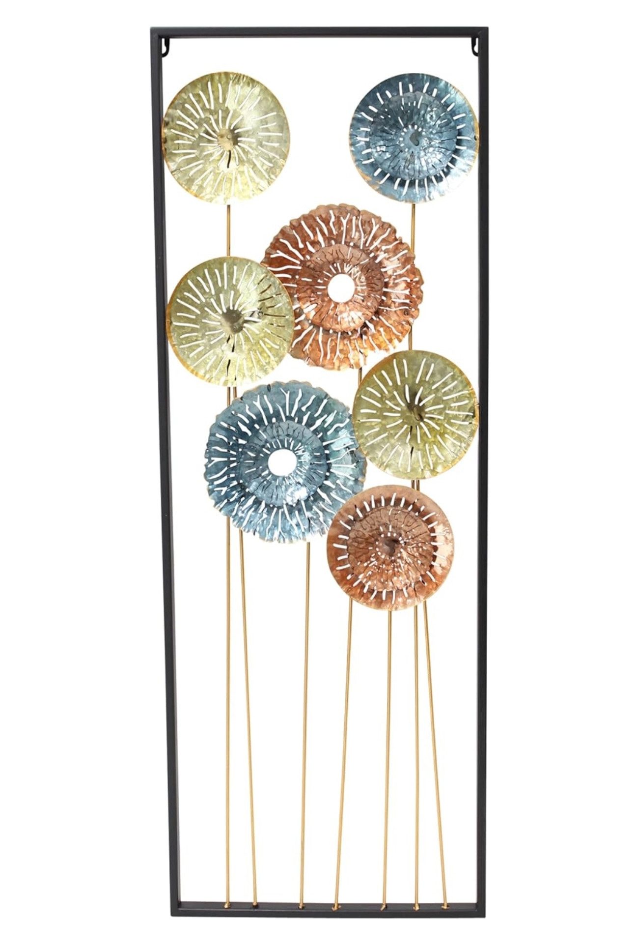 Dekoleidenschaft Metallbild 3D Wandbild "Metallic-Blumen" 34x95 cm, leuchtende Farben, Wanddeko, Blumen, Dekoobjekt, Metallbild, für Wohnzimmer Schlafzimmer Küche, Wandobjekt