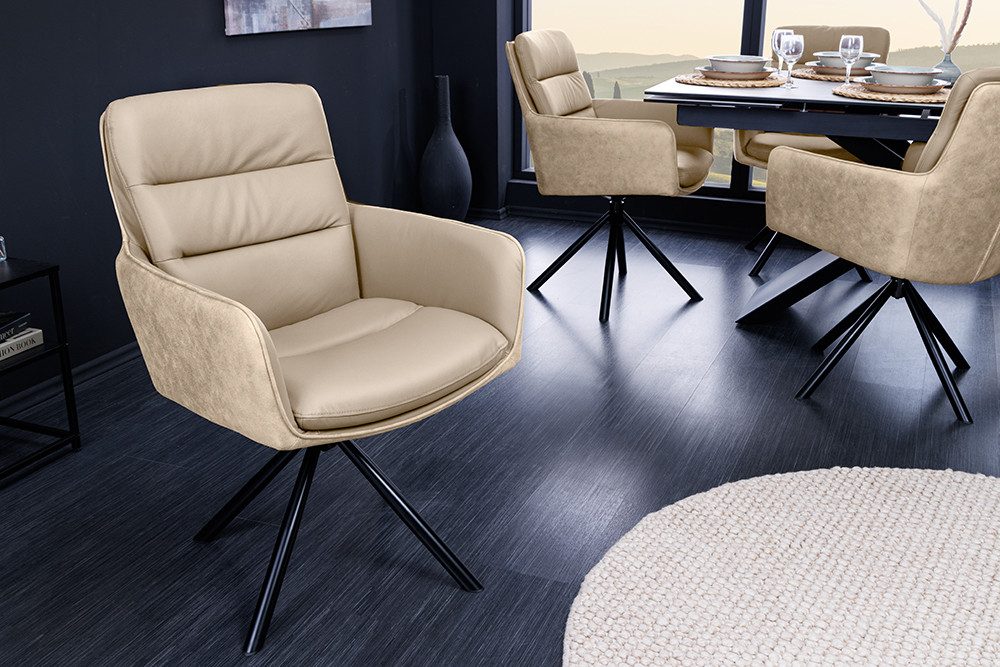 riess-ambiente Polsterstuhl BIG GEORGE beige/schwarz-Echtleder, Microfaser, günstig online kaufen