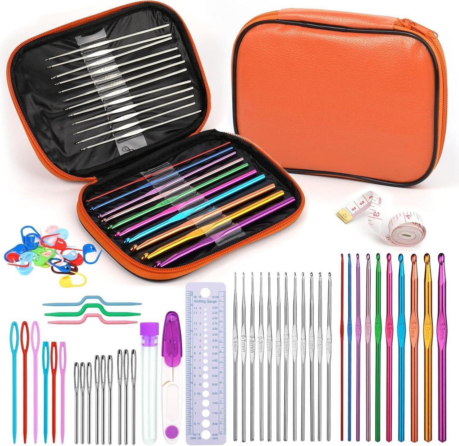 Häkelnadeln 60-teiliges Häkelnadel-Set mit Aufbewahrungsbox, ergonomisches