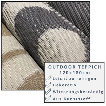 Outdoorteppich Outdoor-Teppich - Balkon- & Terrassenteppich - 120x180cm - Muster Grau, JEMIDI, Höhe: 88,00 mm