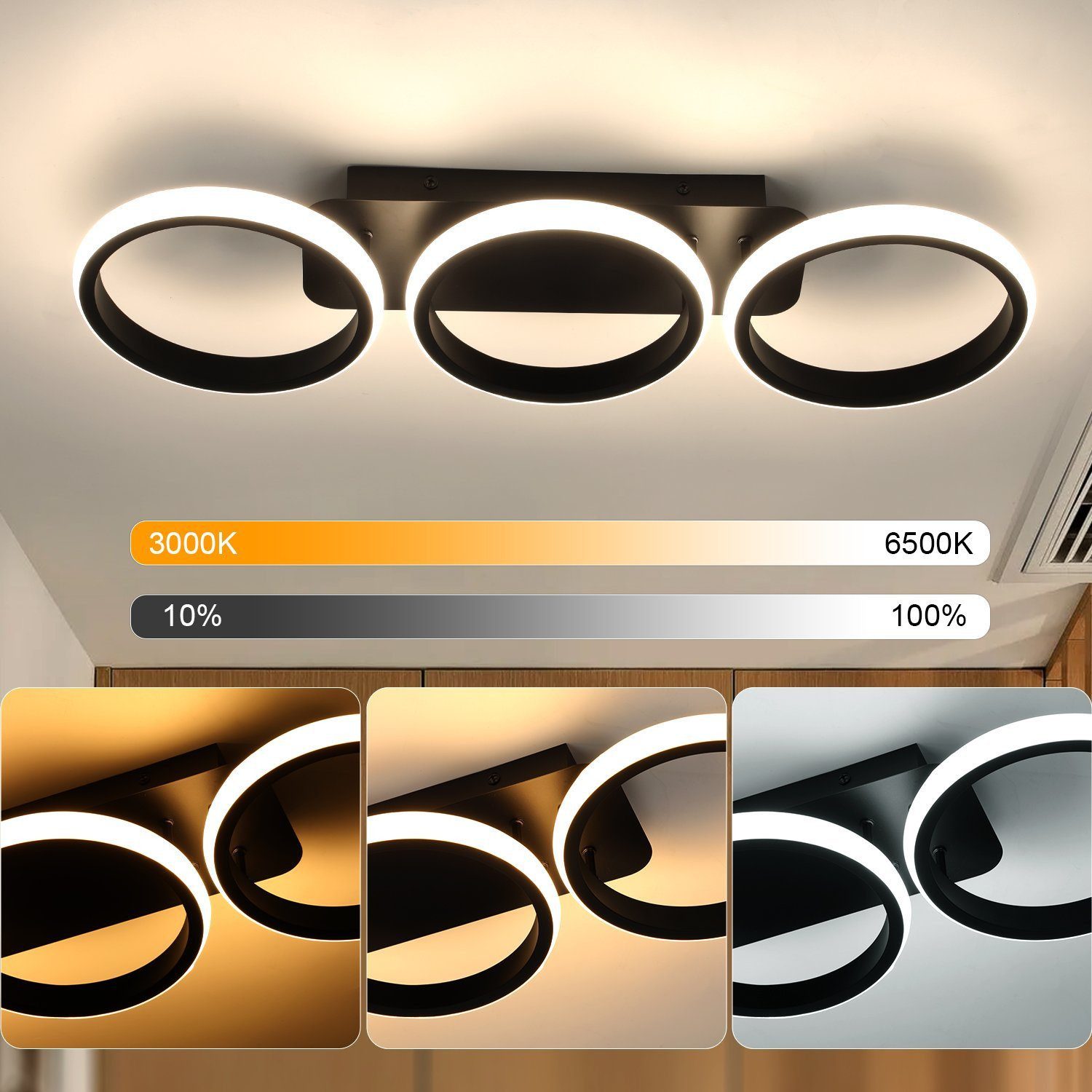 WILGOON LED Deckenleuchte 3 Metall Ringe günstig online kaufen