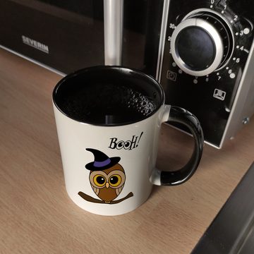 speecheese Tasse Kaffeebecher Schwarz für Halloween mit niedlichem Eulenmotiv und